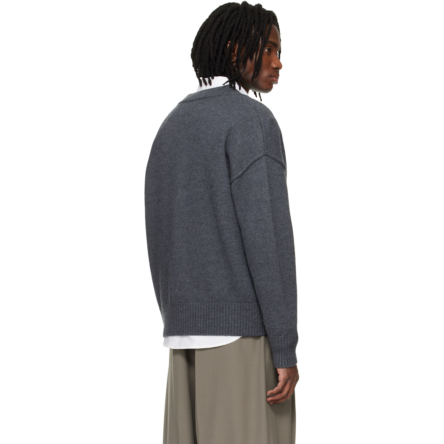  Ami Paris Gray Wool Contrasted Ami De Coeur Cardigan 