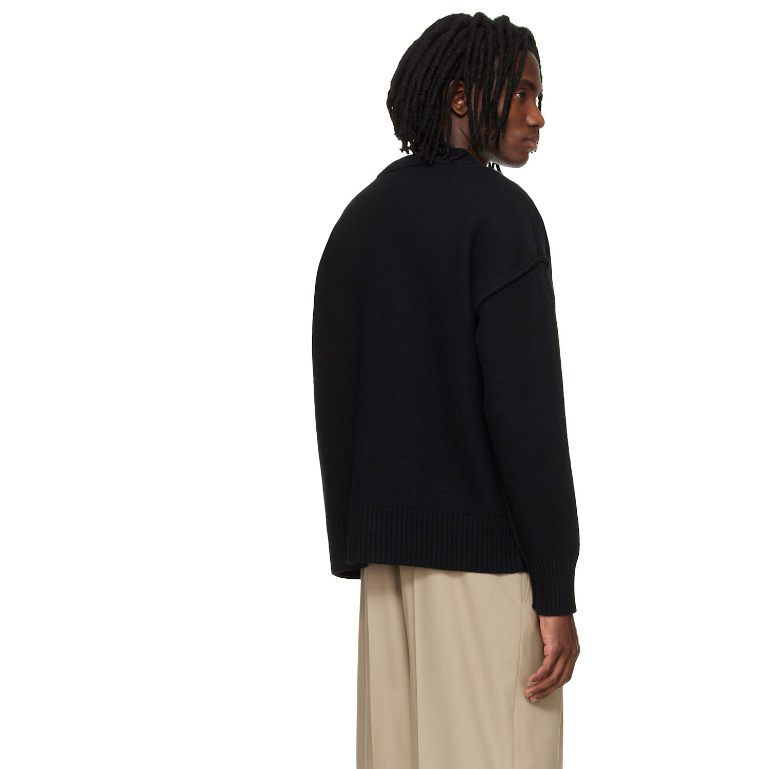  Ami Paris Black Wool Contrasted Ami De Coeur Cardigan 