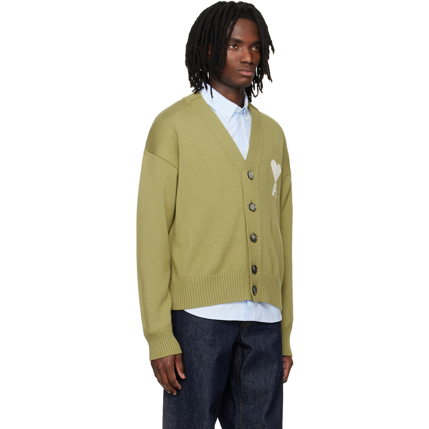  Ami Paris Green Wool Ami De Coeur Cardigan 