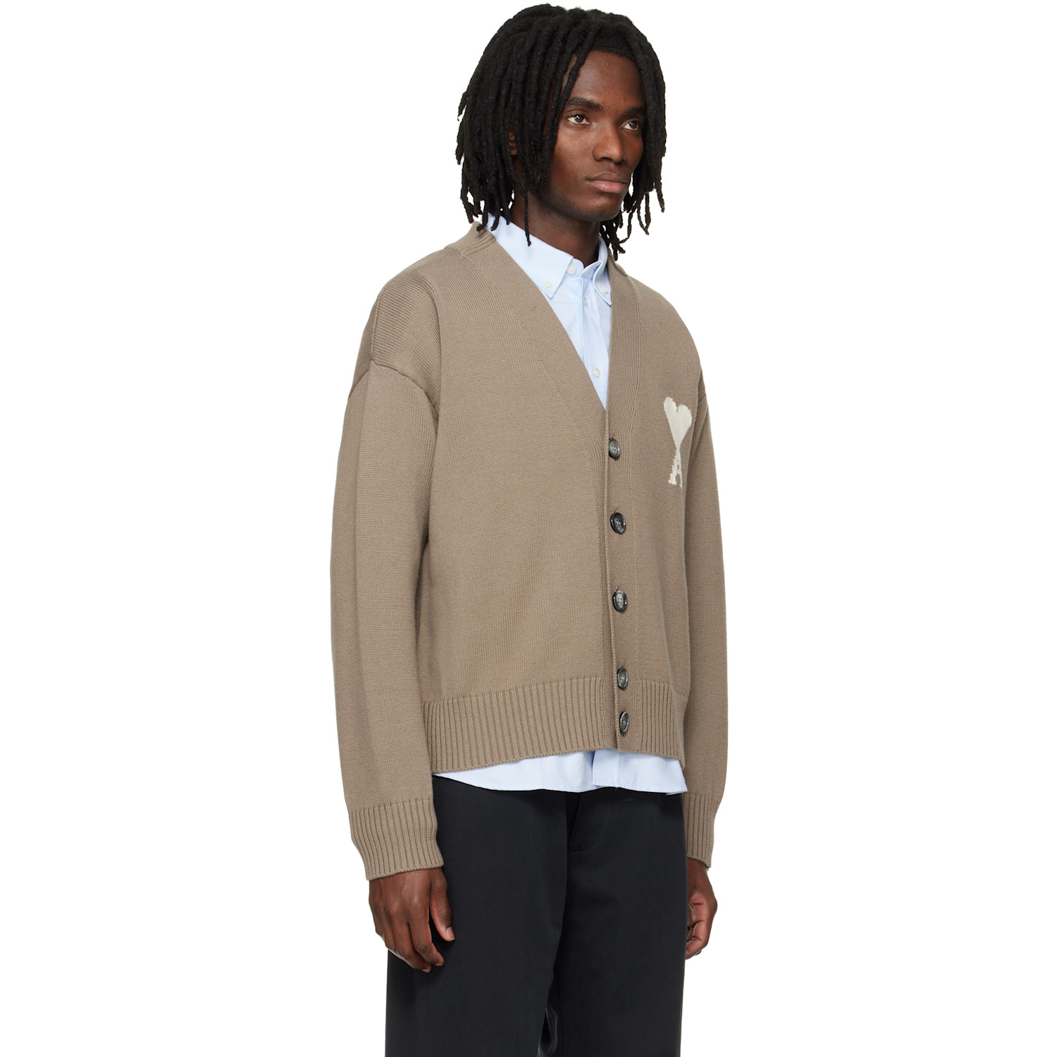  Ami Paris Beige Wool Ami De Coeur Cardigan 