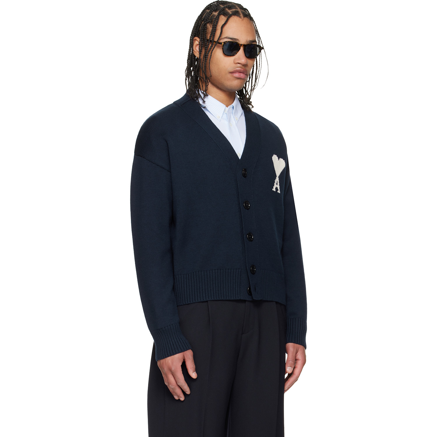  Ami Paris Navy Wool Ami De Coeur Cardigan 