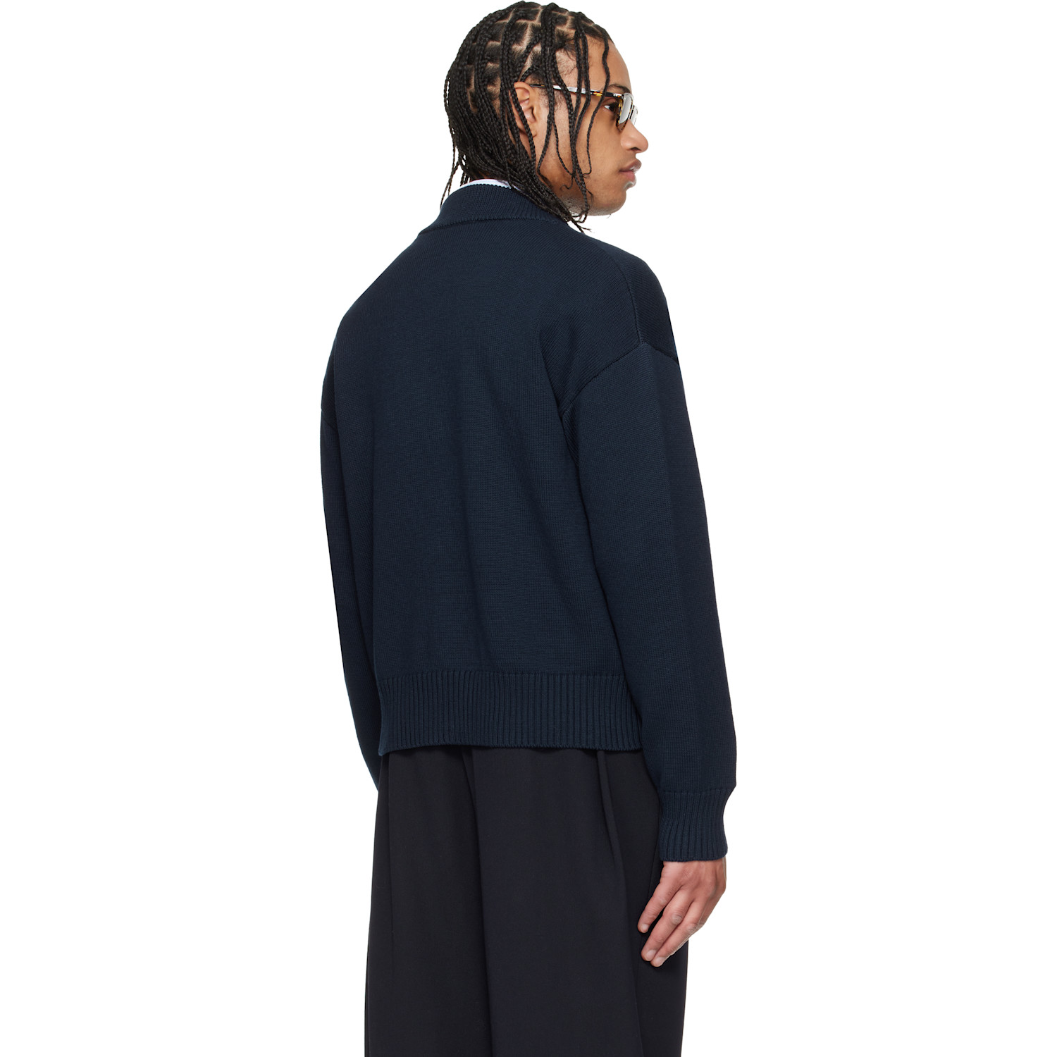  Ami Paris Navy Wool Ami De Coeur Cardigan 