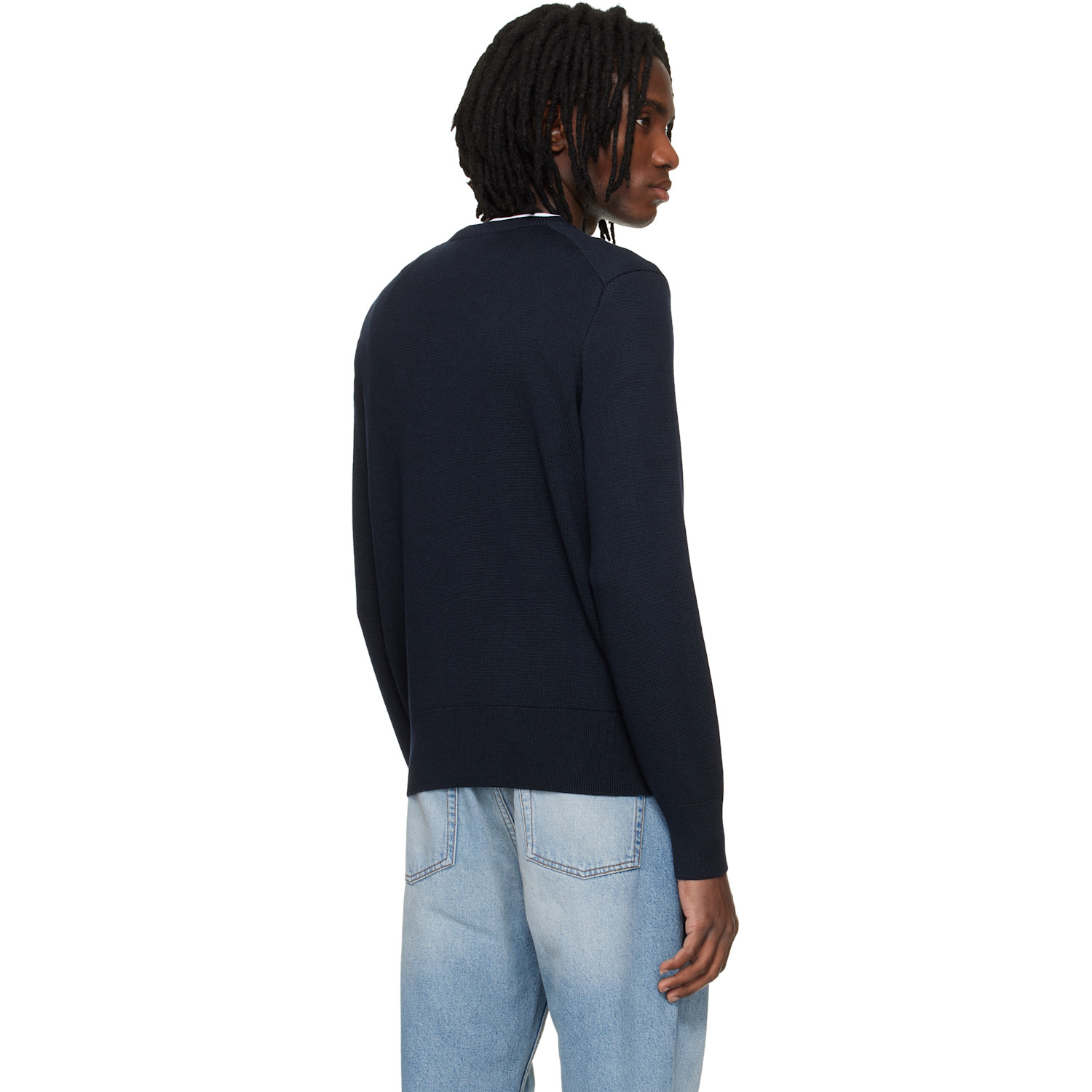  Ami Paris Navy Wool Contrasted Ami De Coeur Crewneck Sweater 