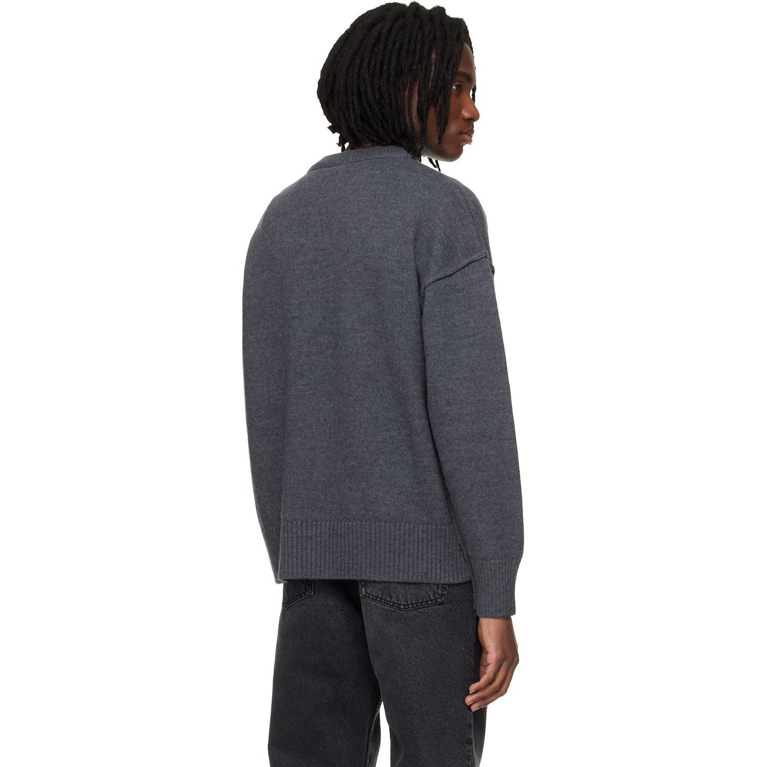  Ami Paris Gray Wool Contrasted Ami De Coeur Crewneck Sweater 