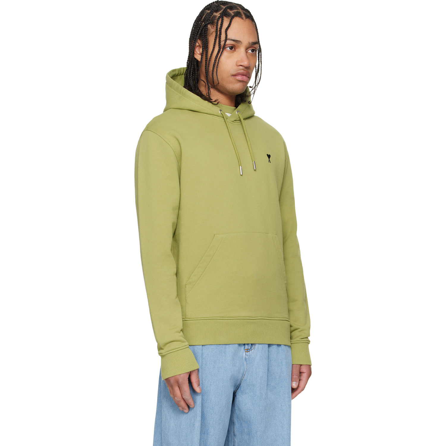  Ami Paris Green Cotton Contrasted Ami De Coeur Hoodie 