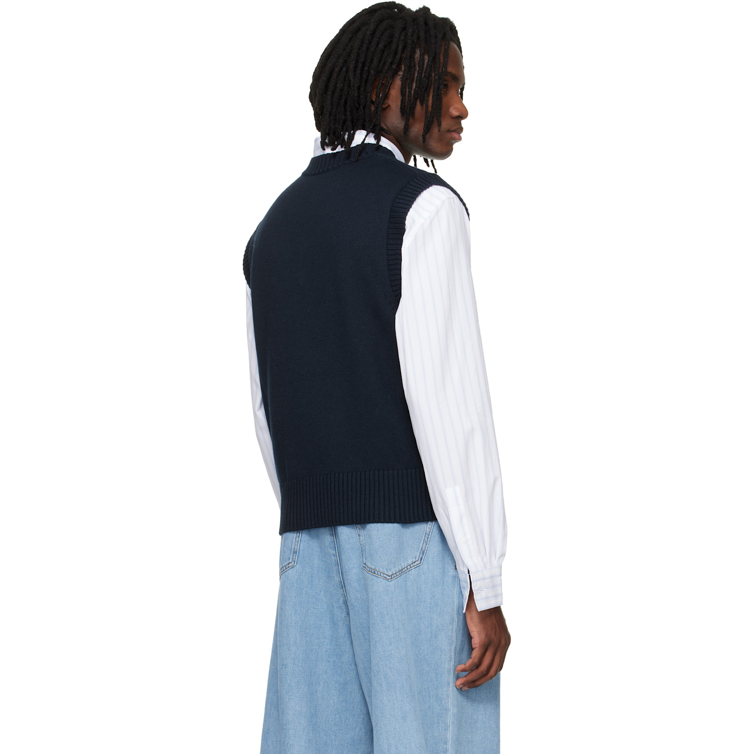  Ami Paris Navy Wool Cotton Sleeveless Ami De Coeur Sweater 