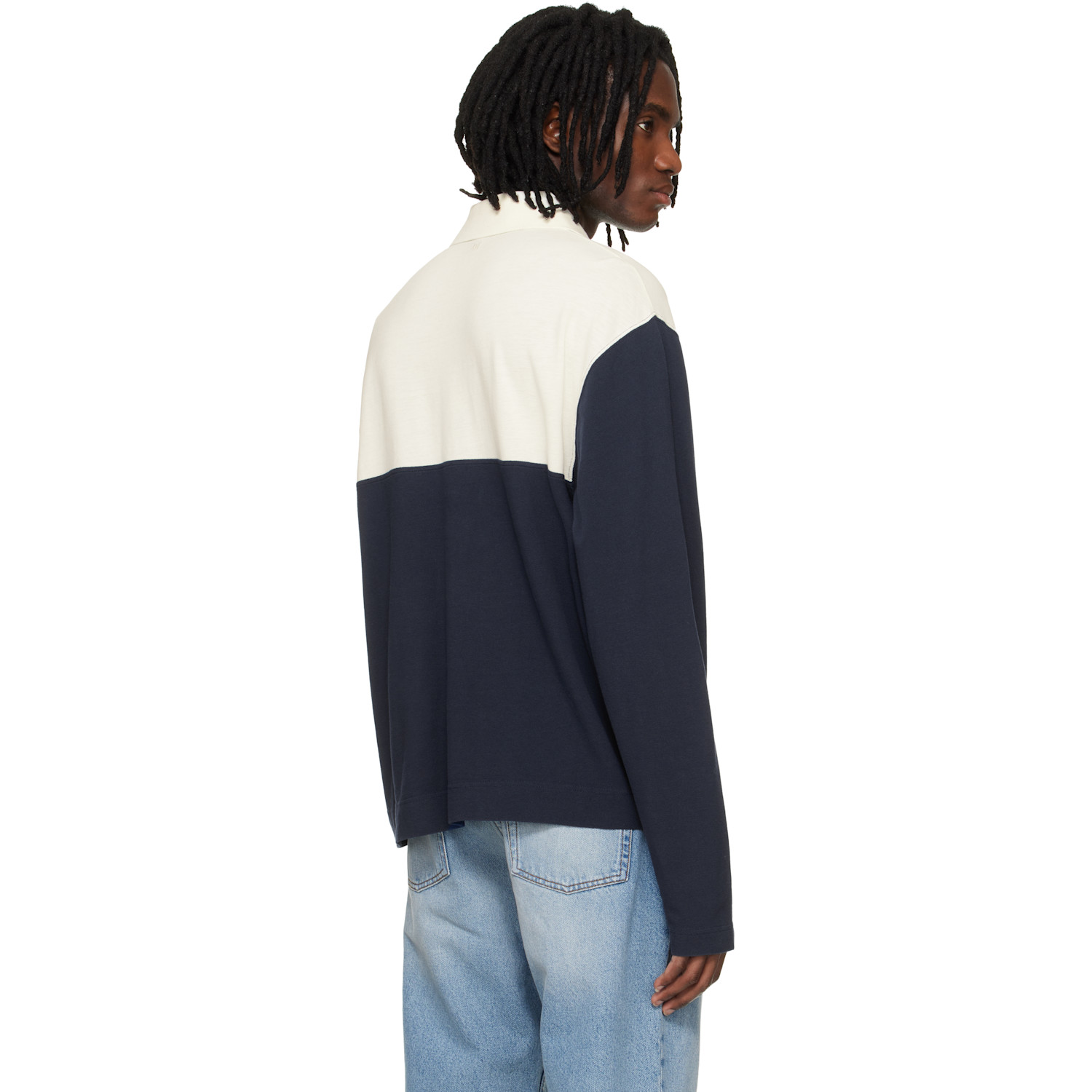  Ami Paris Off White & Navy Embroidery Boxy Fit Polo 