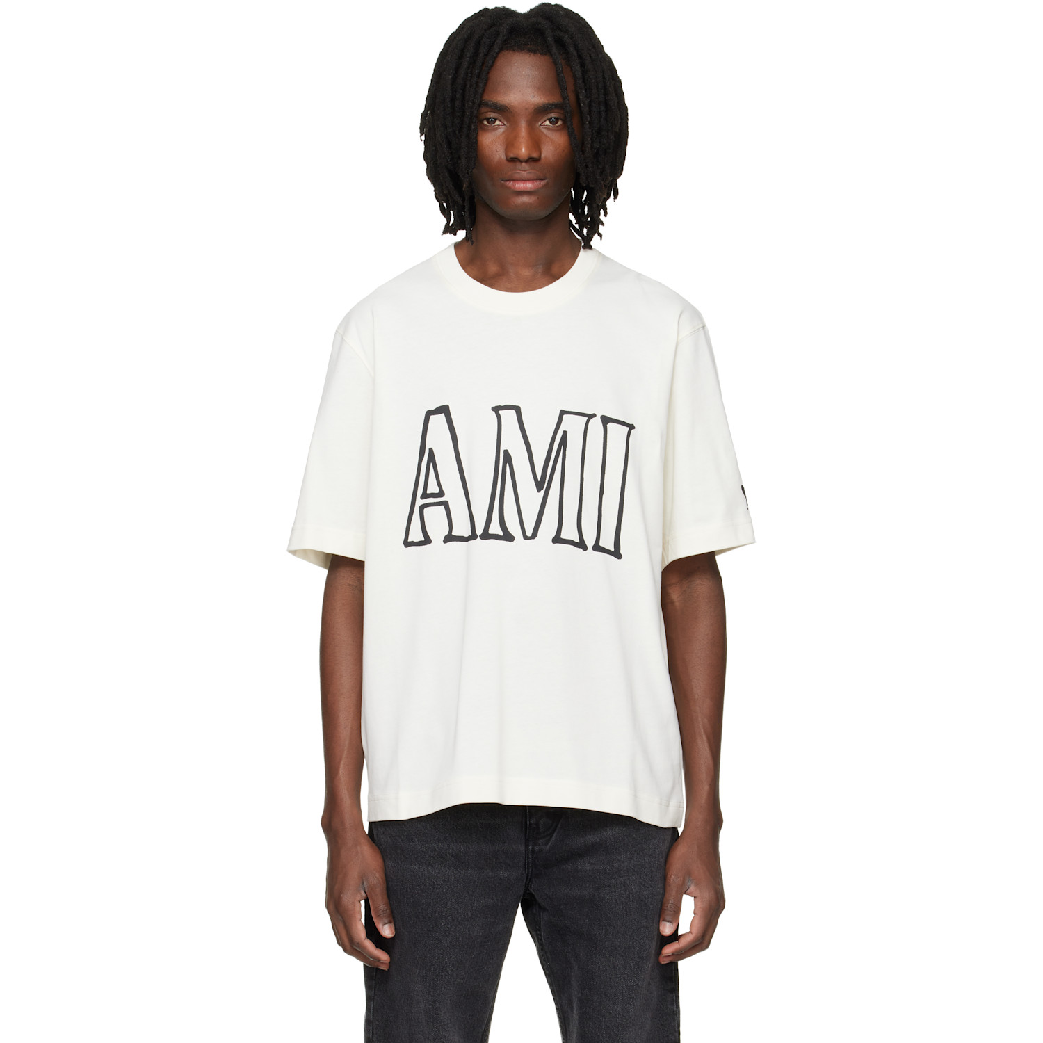AMI Paris Off-White Cotton Ami Paris Print T-shirt