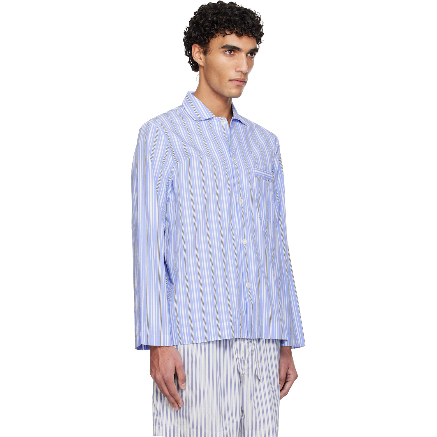  Tekla Blue Poplin Long-sleeved Pyjama Shirt 