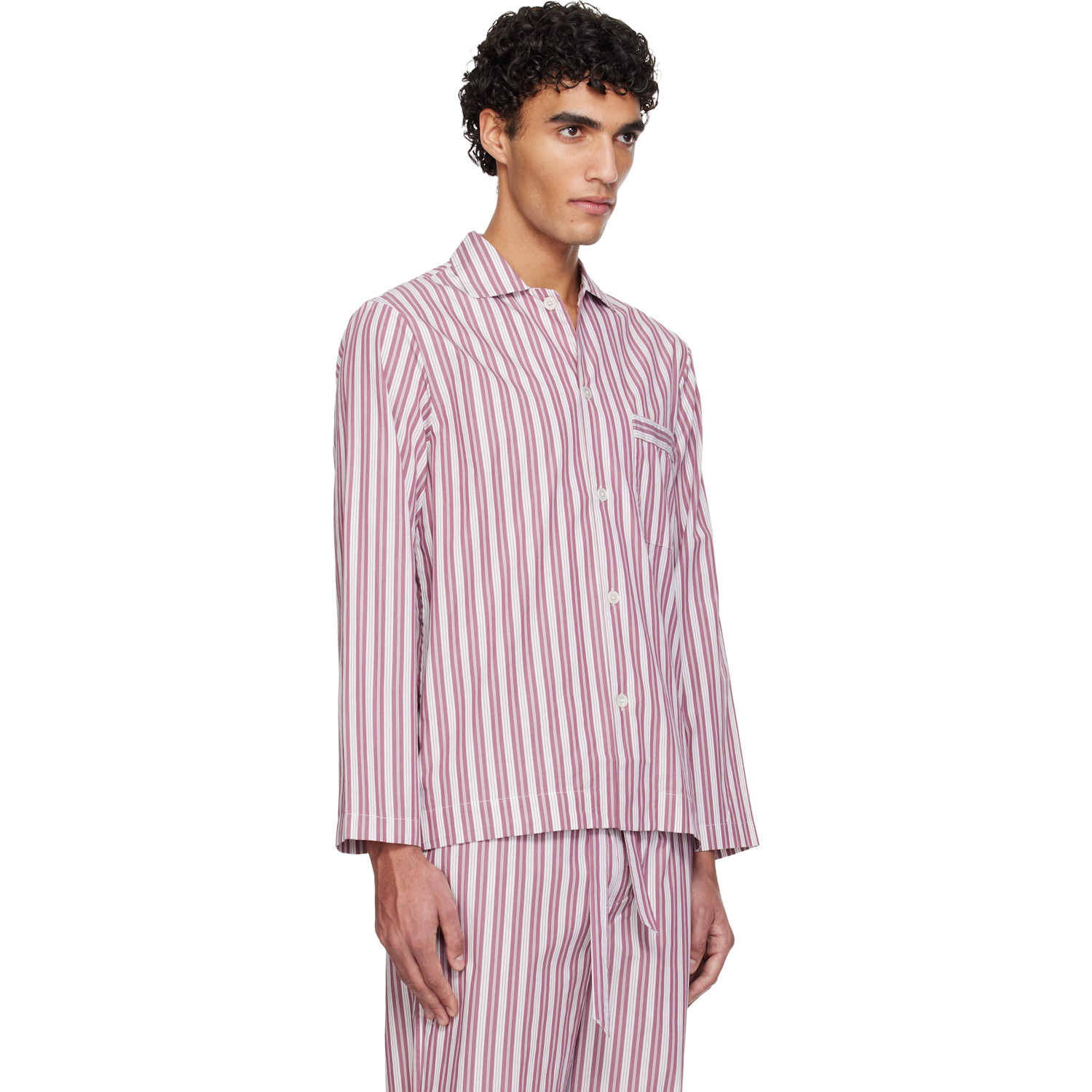  Tekla Pink & White Poplin Long-sleeved Pyjama Shirt 