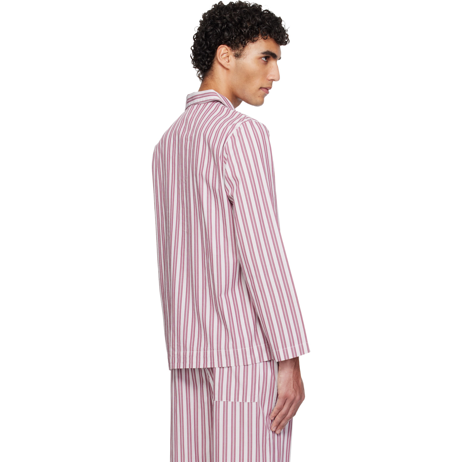  Tekla Pink & White Poplin Long-sleeved Pyjama Shirt 