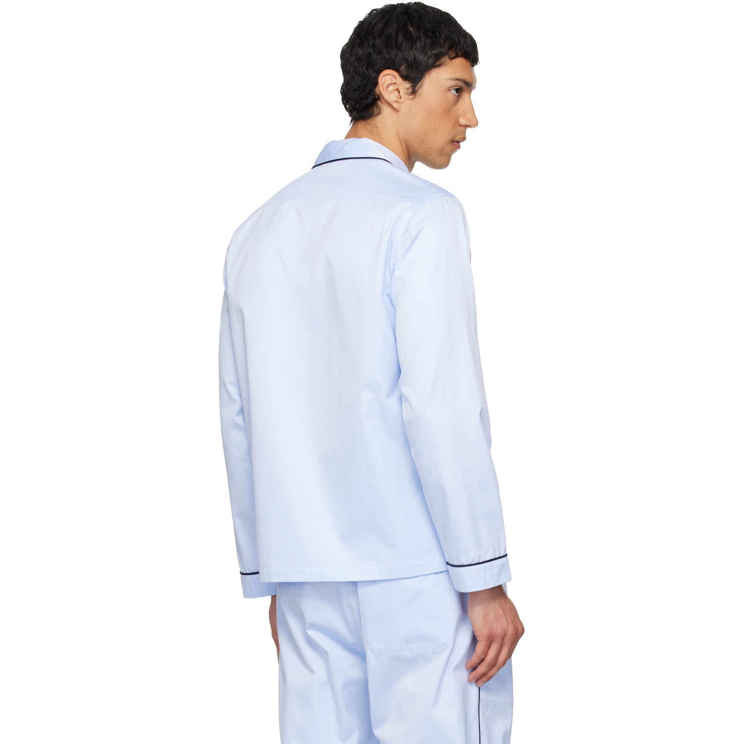  Tekla Blue Sateen Long-sleeved Pyjama Shirt 
