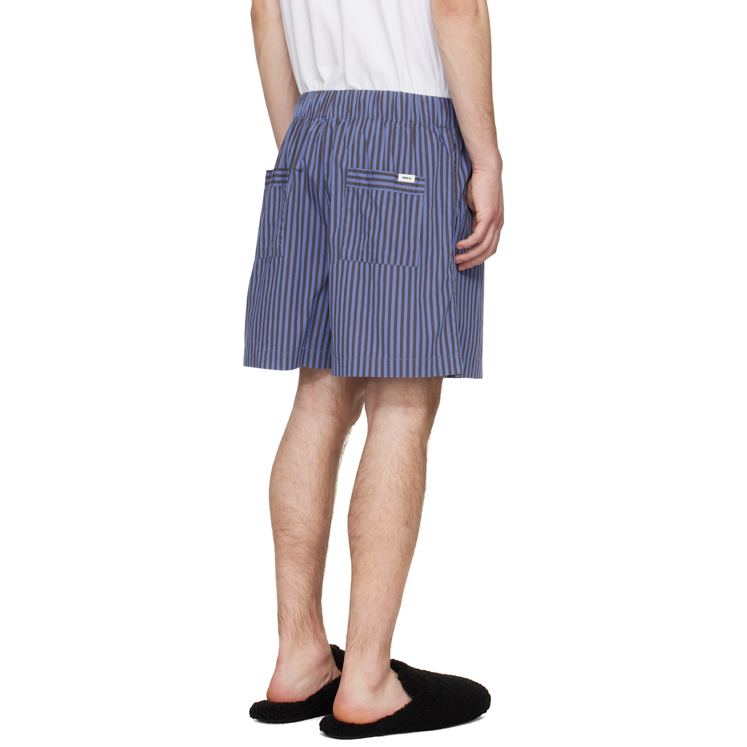  Tekla Navy & Brown Poplin Pyjama Shorts 