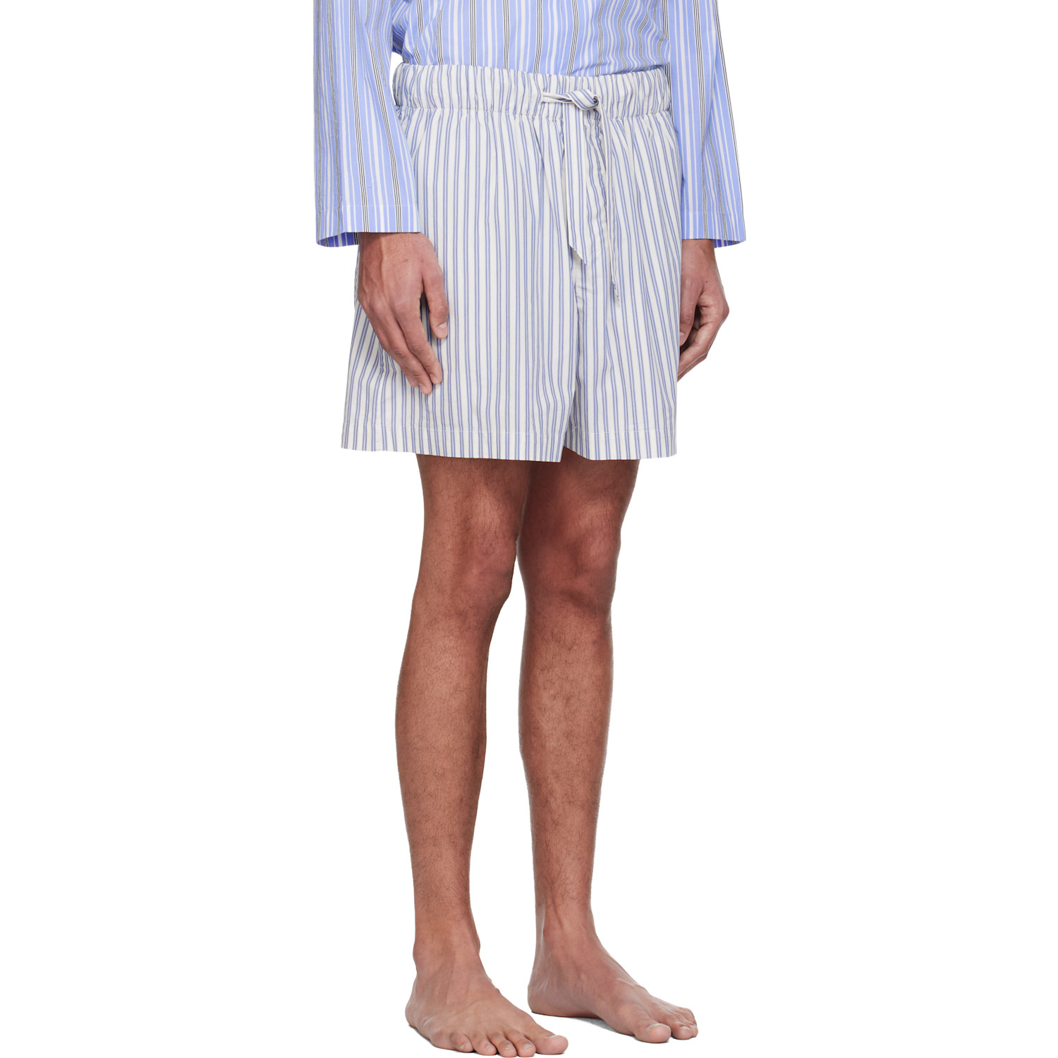  Tekla White & Blue Poplin Pyjama Shorts 