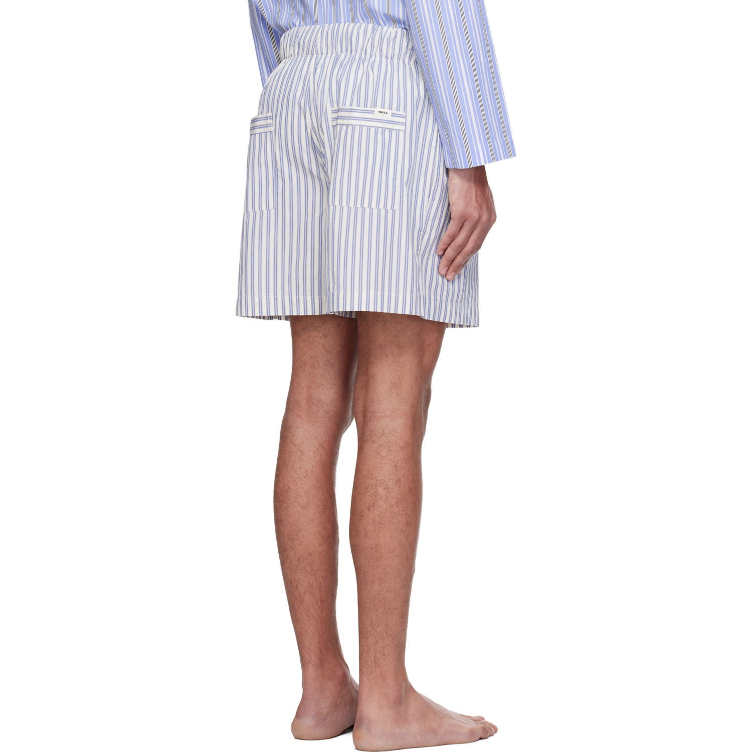  Tekla White & Blue Poplin Pyjama Shorts 