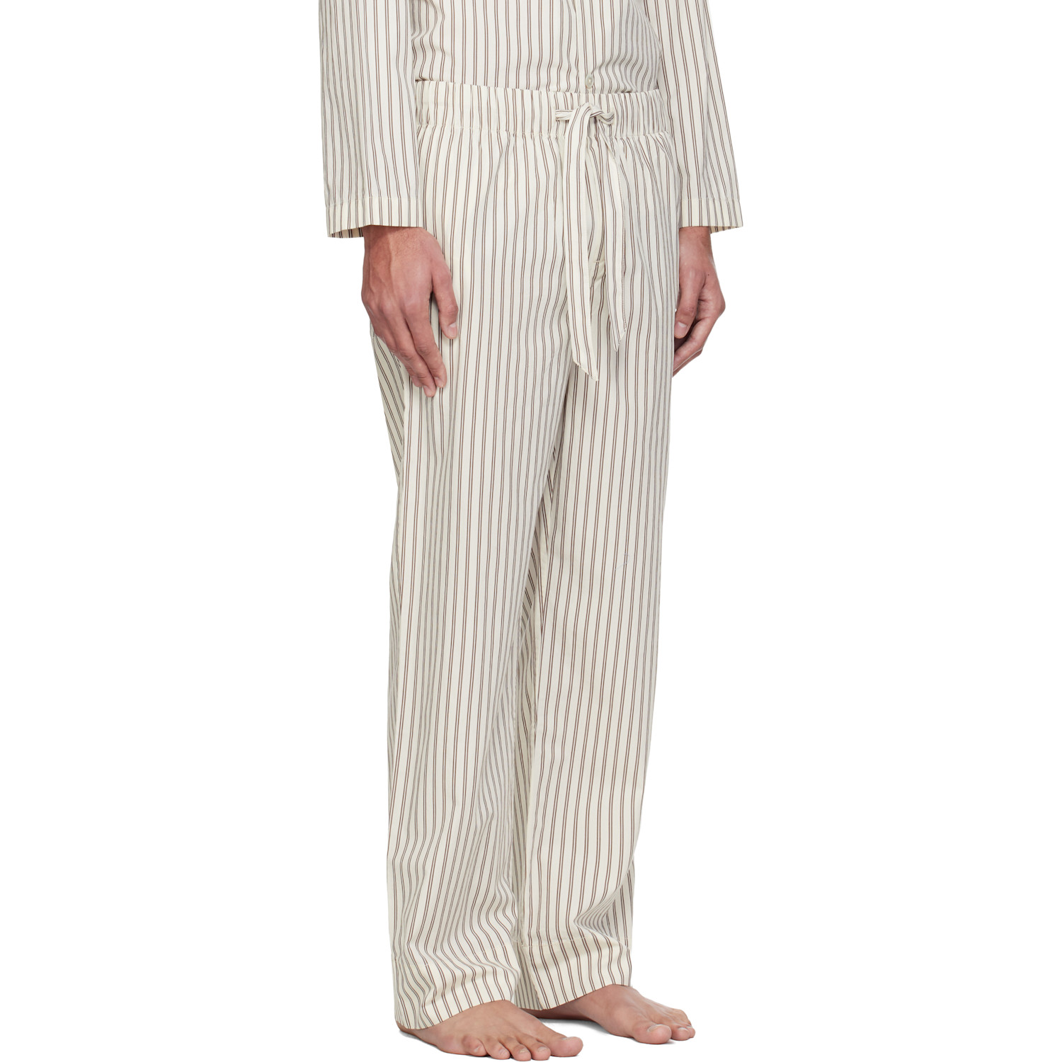  Tekla Off-white & Brown Poplin Pyjama Pants 