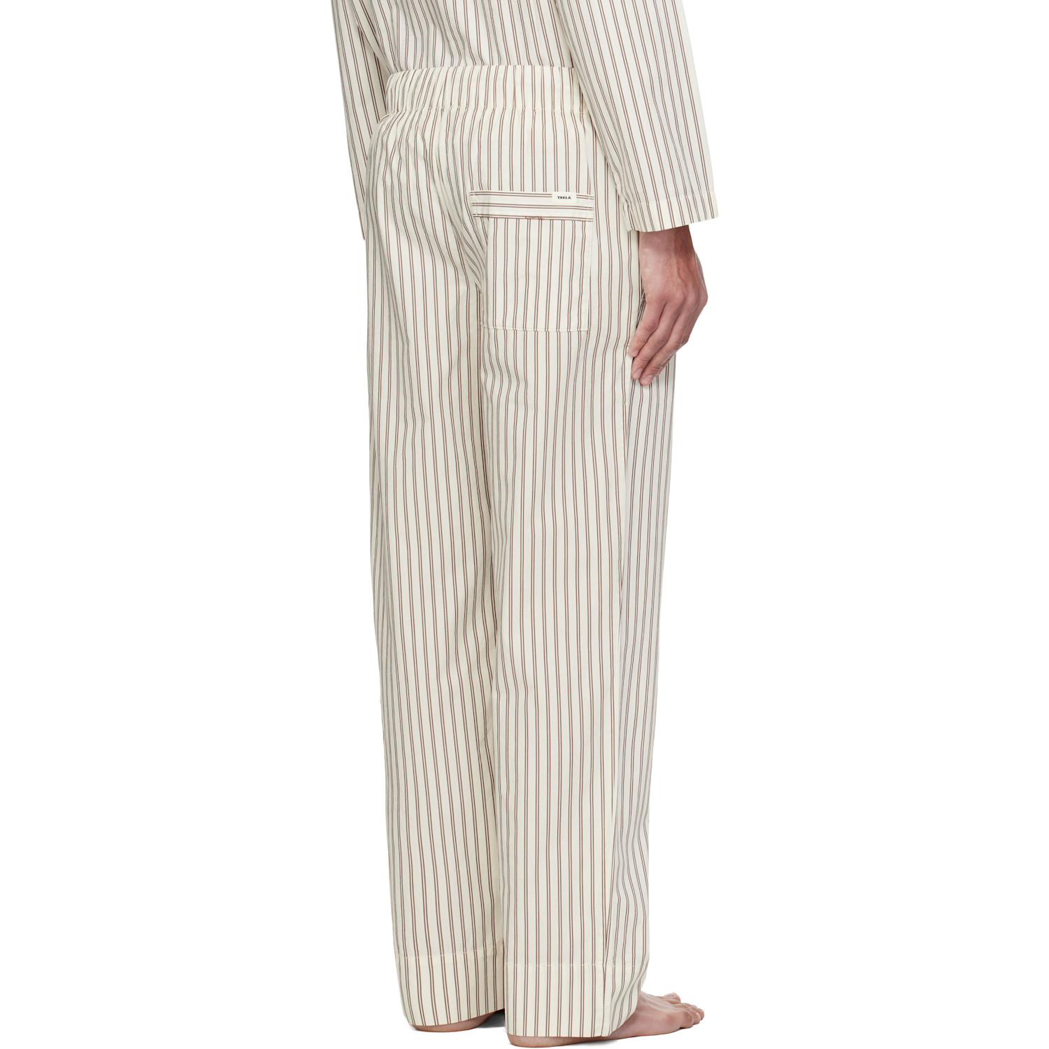  Tekla Off-white & Brown Poplin Pyjama Pants 