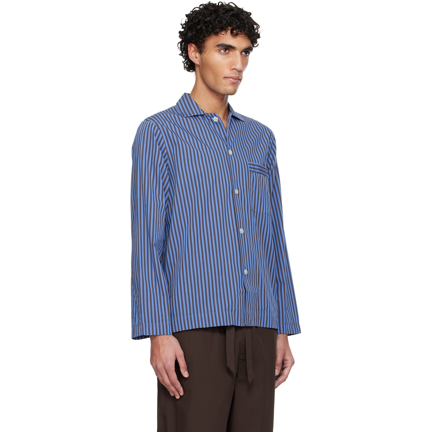  Tekla Blue Poplin Long-sleeved Pyjama Shirt 