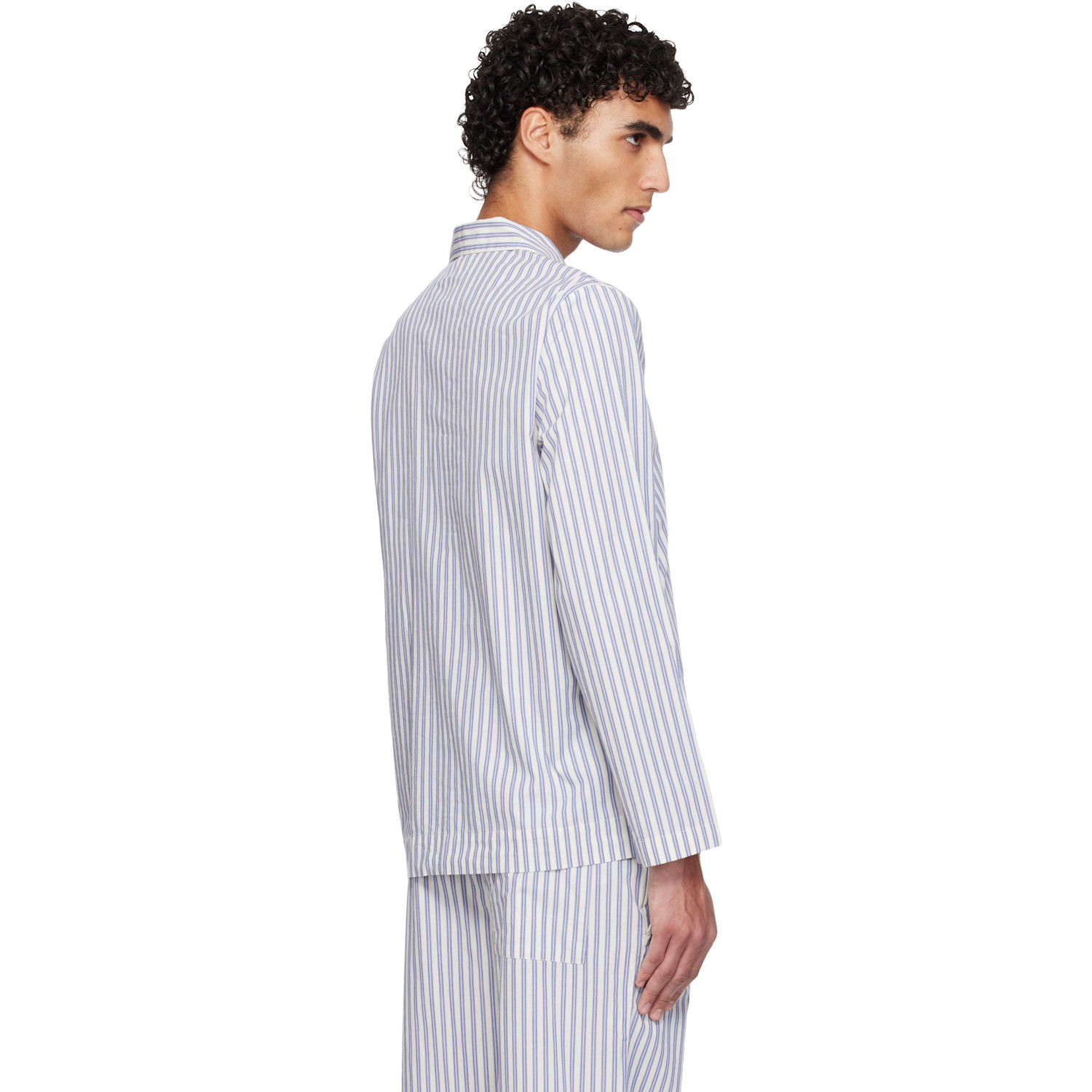  Tekla Blue & White Poplin Long-sleeved Pyjama Shirt 