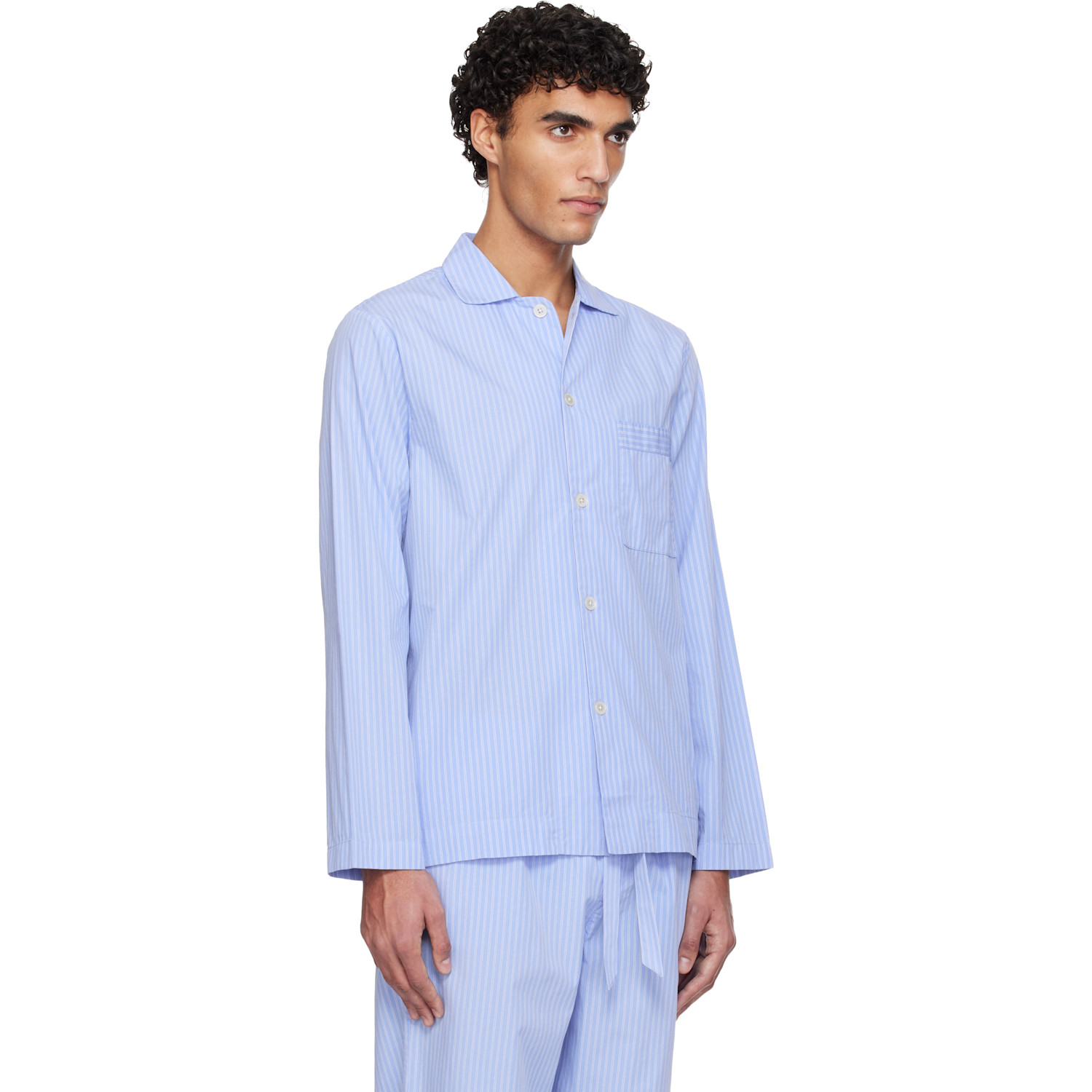  Tekla Blue Poplin Long-sleeved Pyjama Shirt 