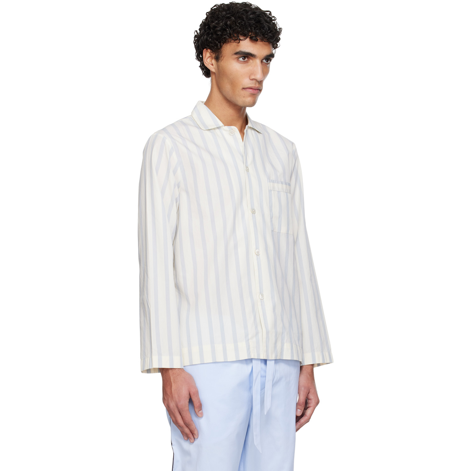  Tekla White & Blue Poplin Long-sleeved Pyjama Shirt 