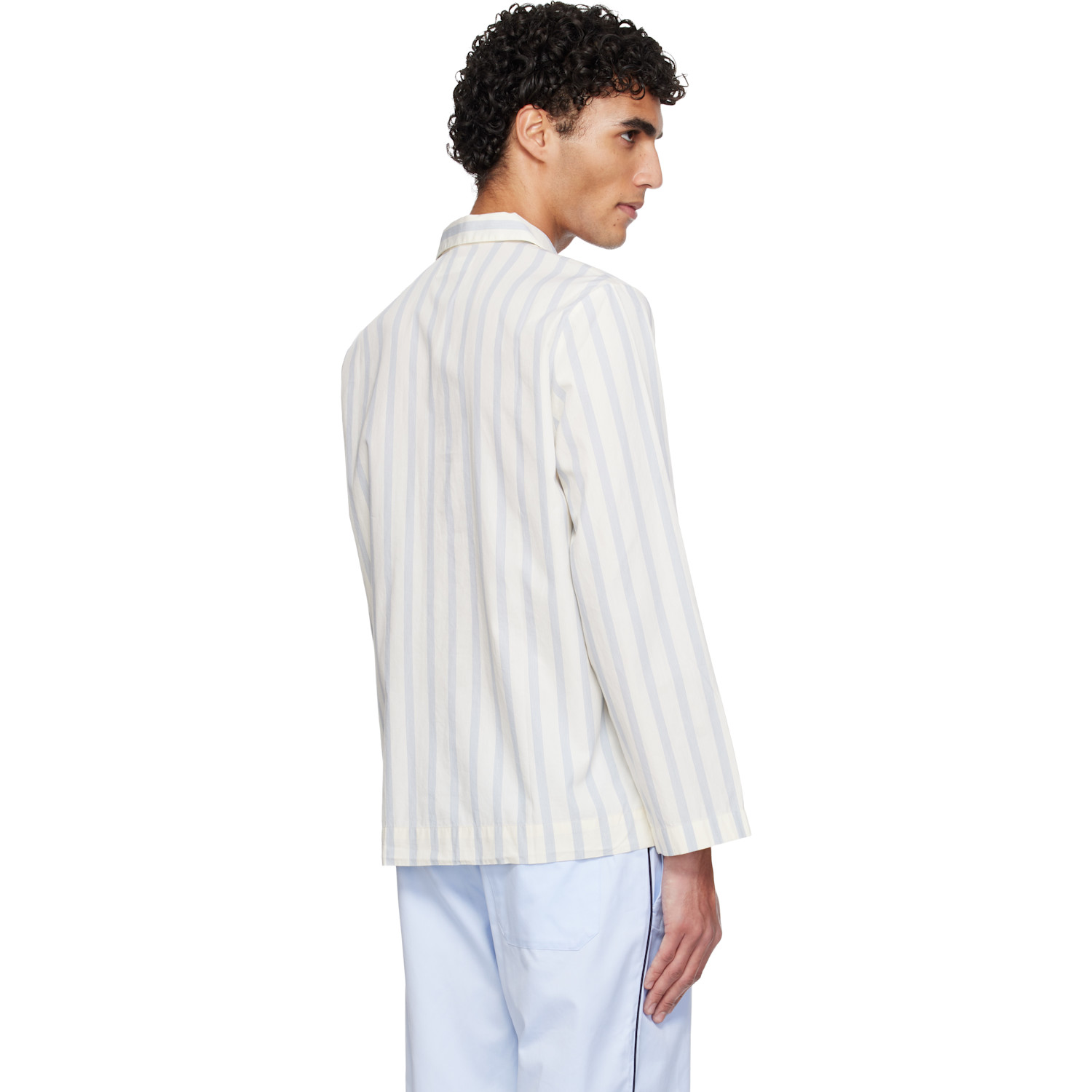  Tekla White & Blue Poplin Long-sleeved Pyjama Shirt 