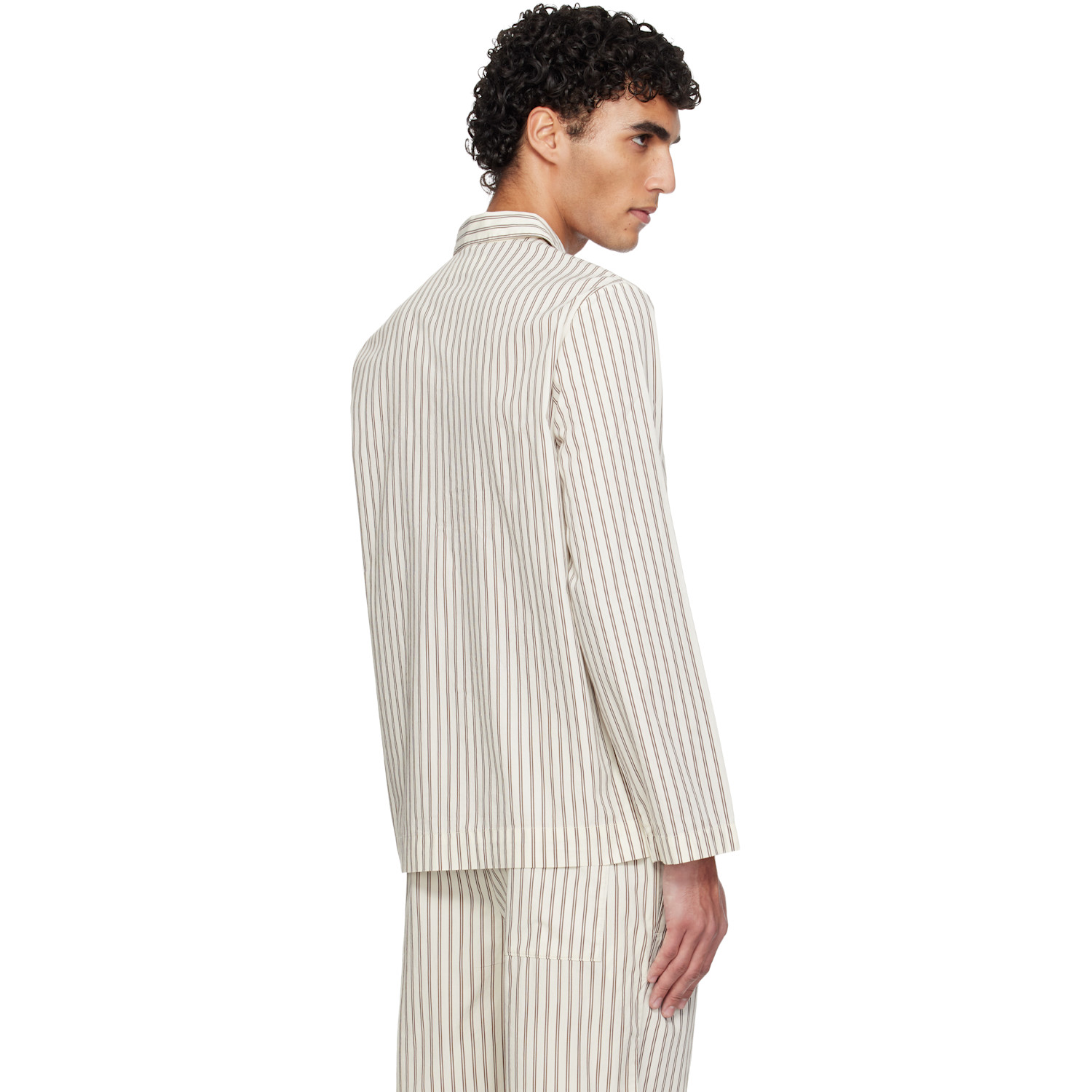  Tekla White & Brown Poplin Long-sleeved Pyjama Shirt 