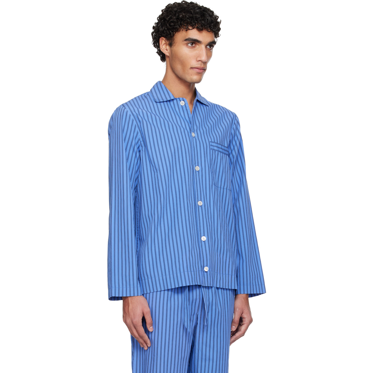  Tekla Blue Poplin Long-sleeved Pyjama Shirt 