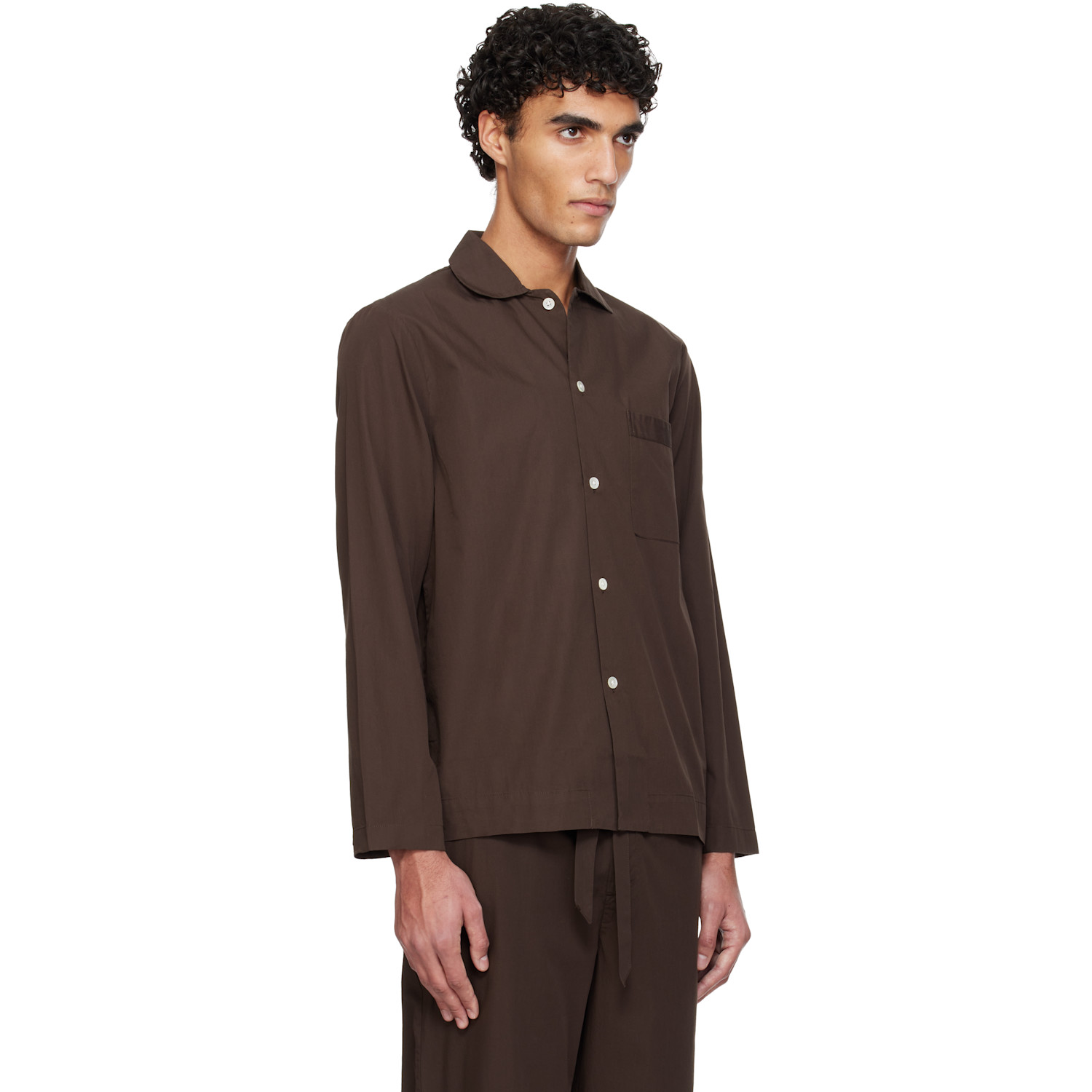  Tekla Brown Poplin Long-sleeved Pyjama Shirt 