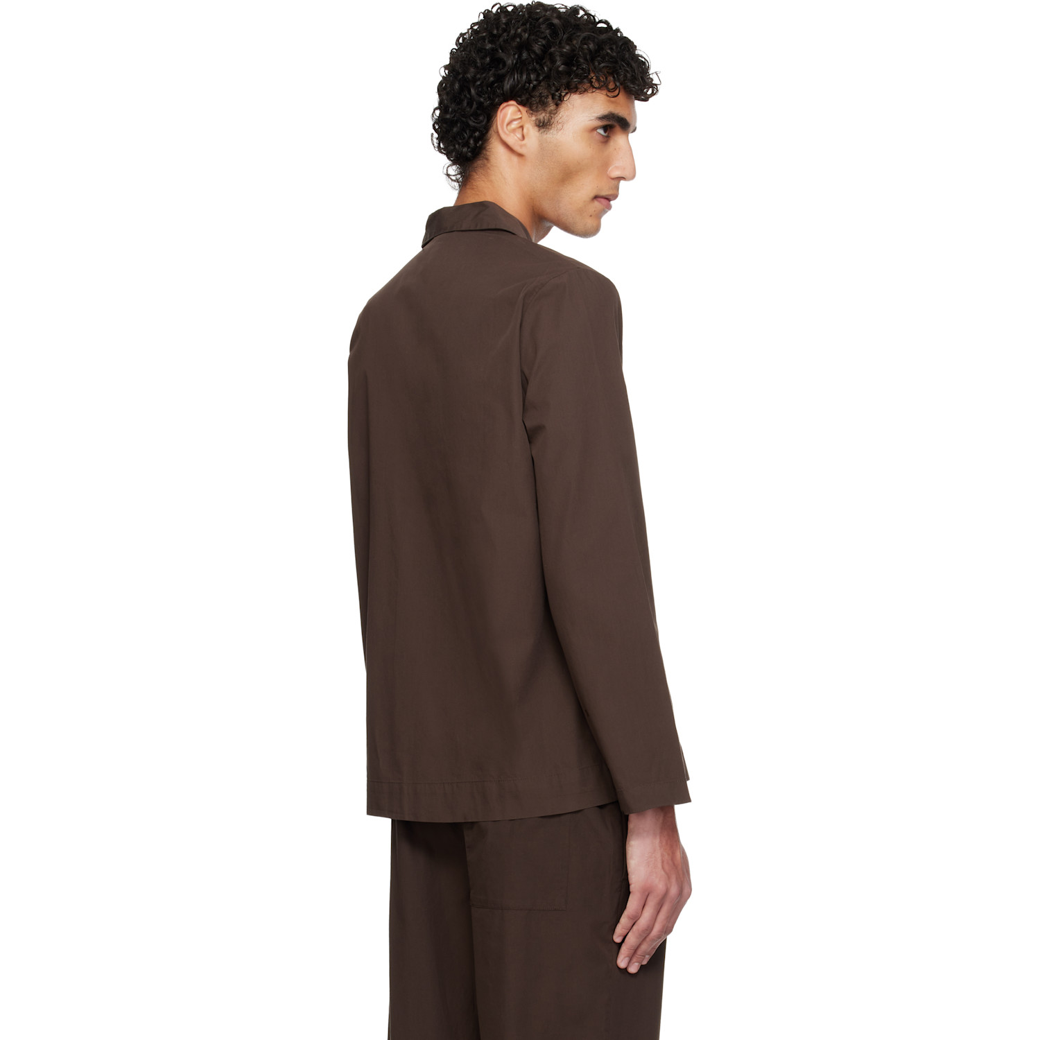  Tekla Brown Poplin Long-sleeved Pyjama Shirt 