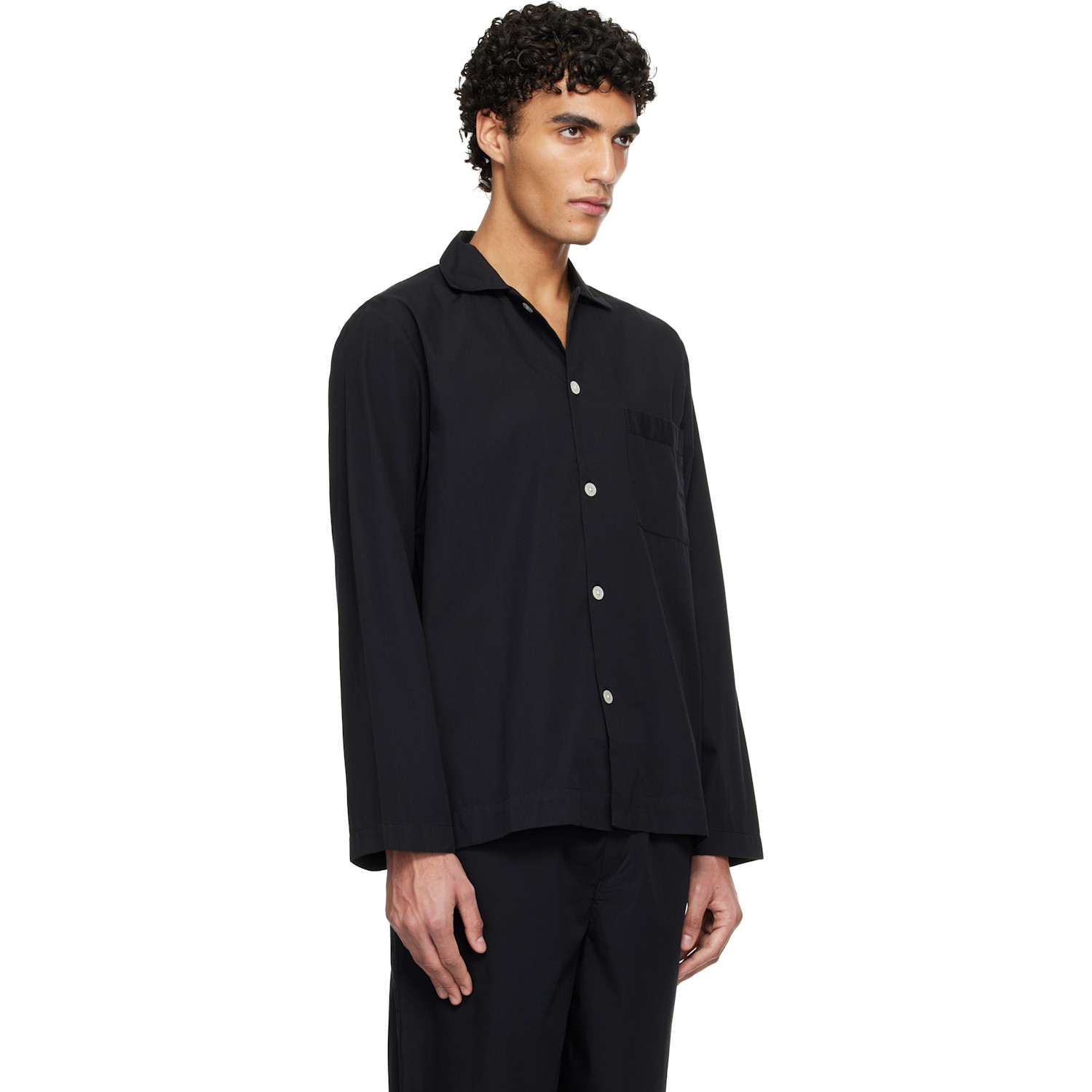  Tekla Black Poplin Long-sleeved Pyjama Shirt 