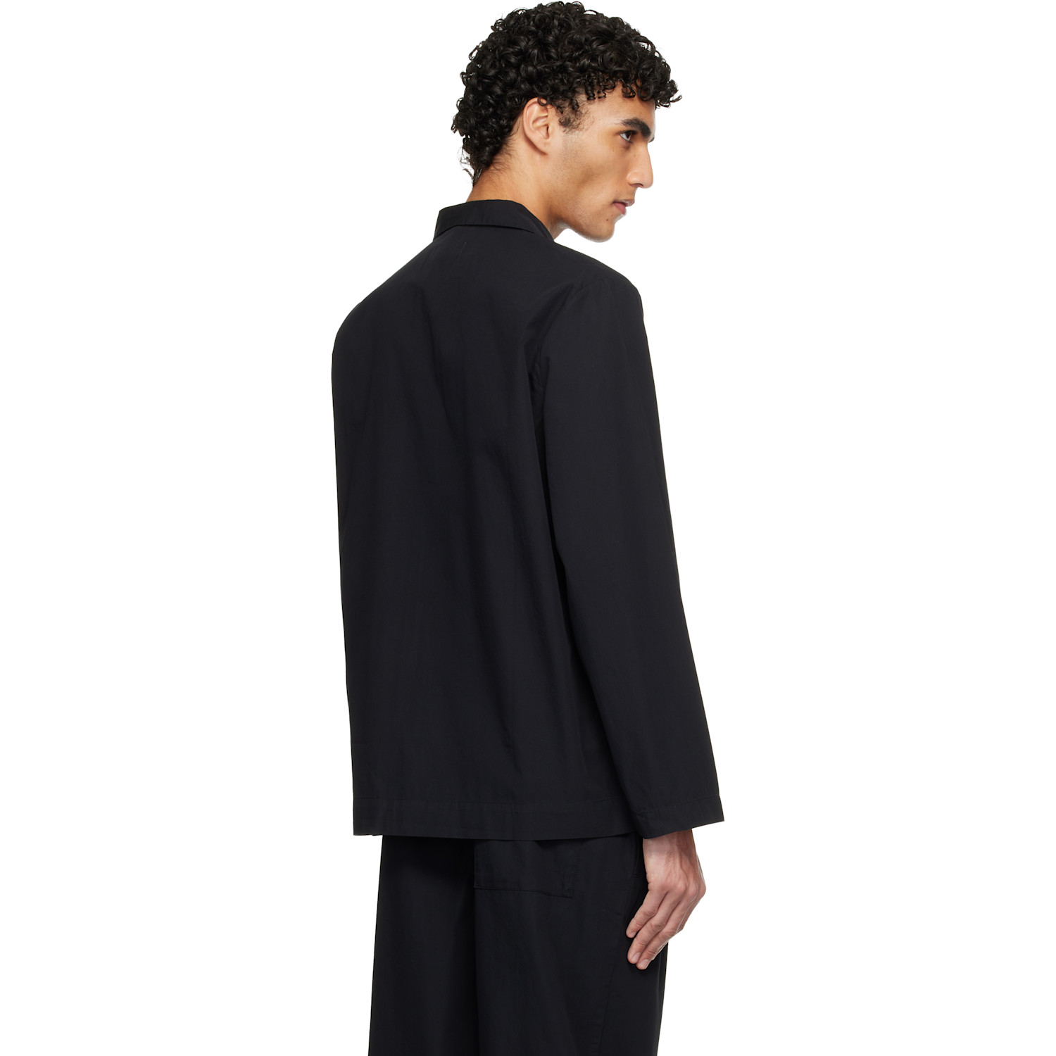  Tekla Black Poplin Long-sleeved Pyjama Shirt 