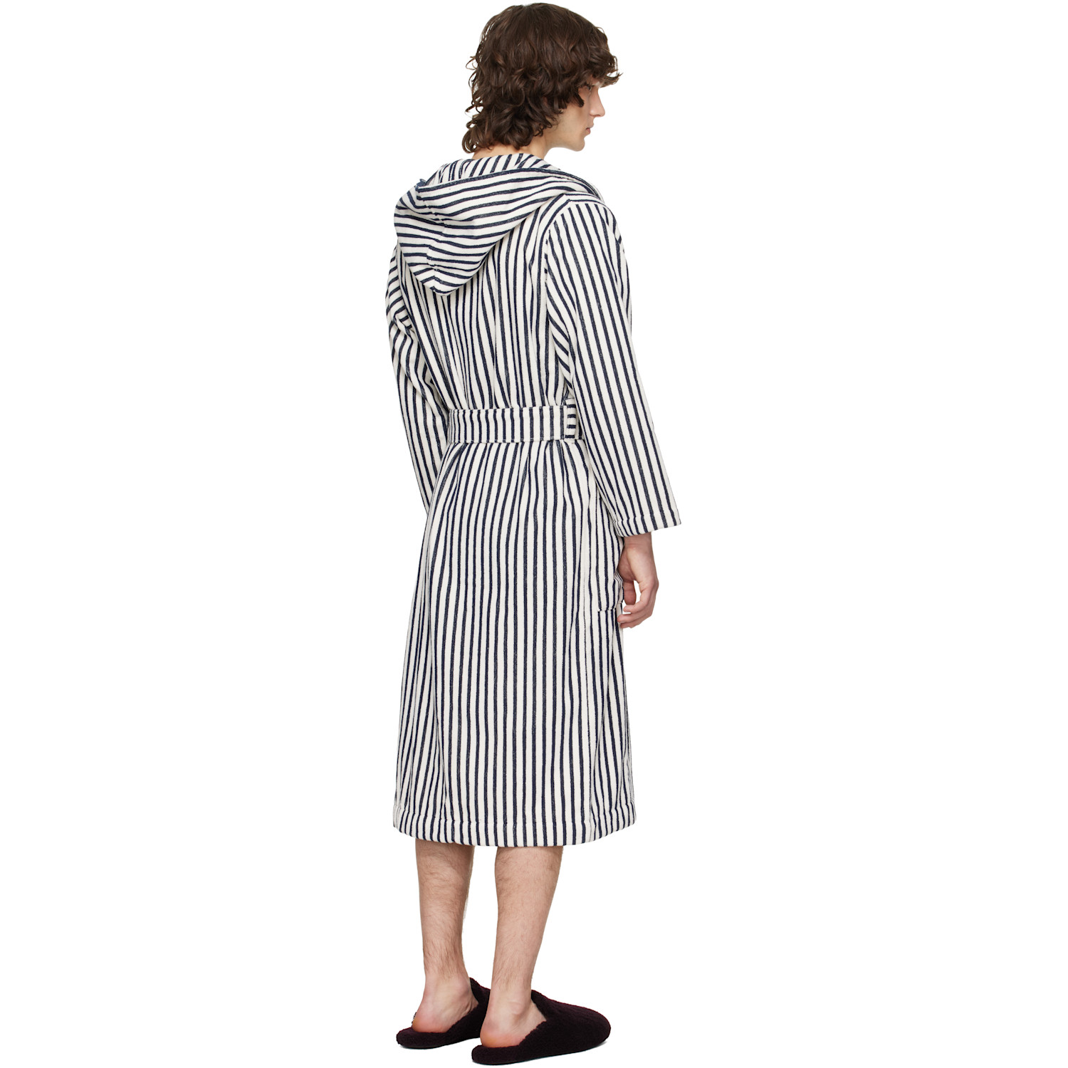  Tekla Off-white & Navy Terry Hooded Bathrobe 
