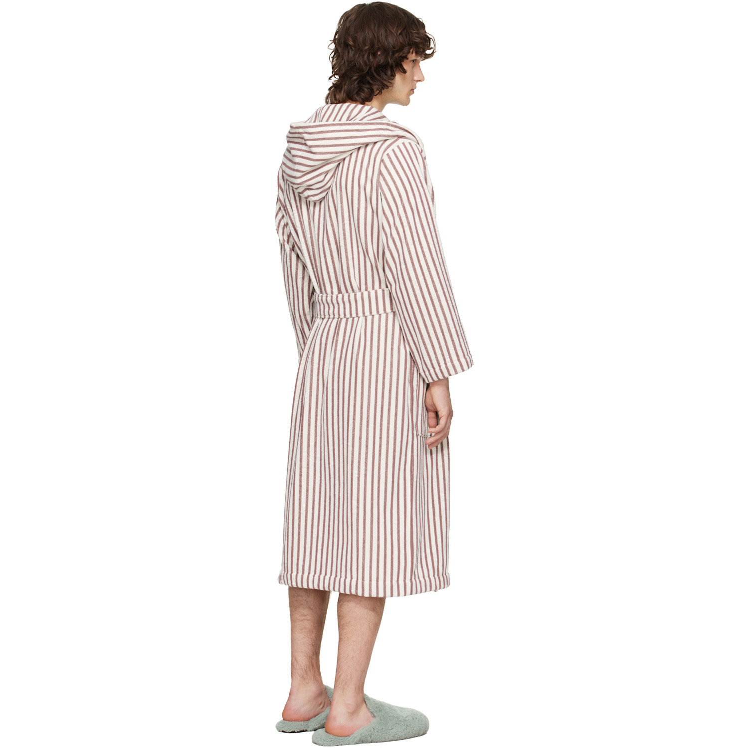  Tekla Off-white & Burgundy Terry Hooded Bathrobe 