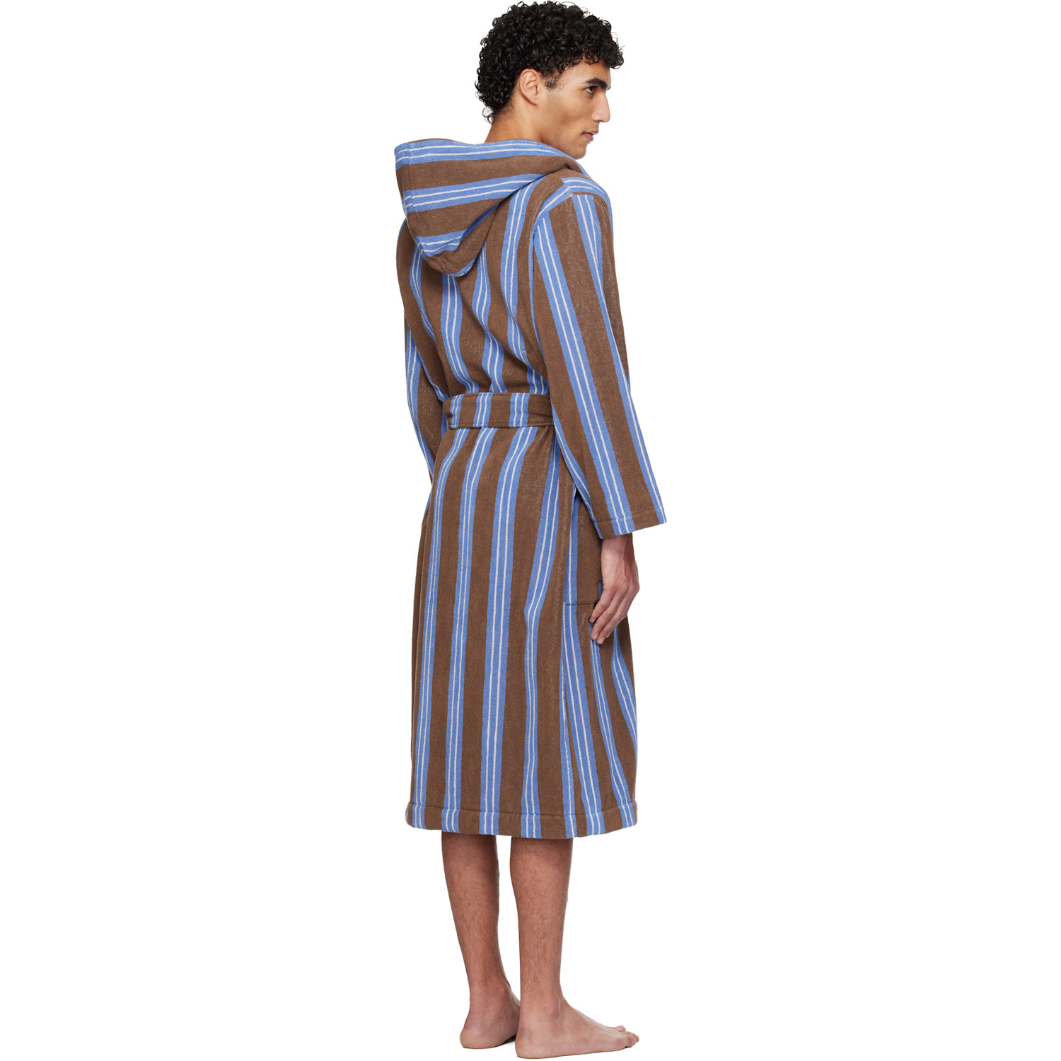  Tekla Brown & Blue Terry Hooded Bathrobe 
