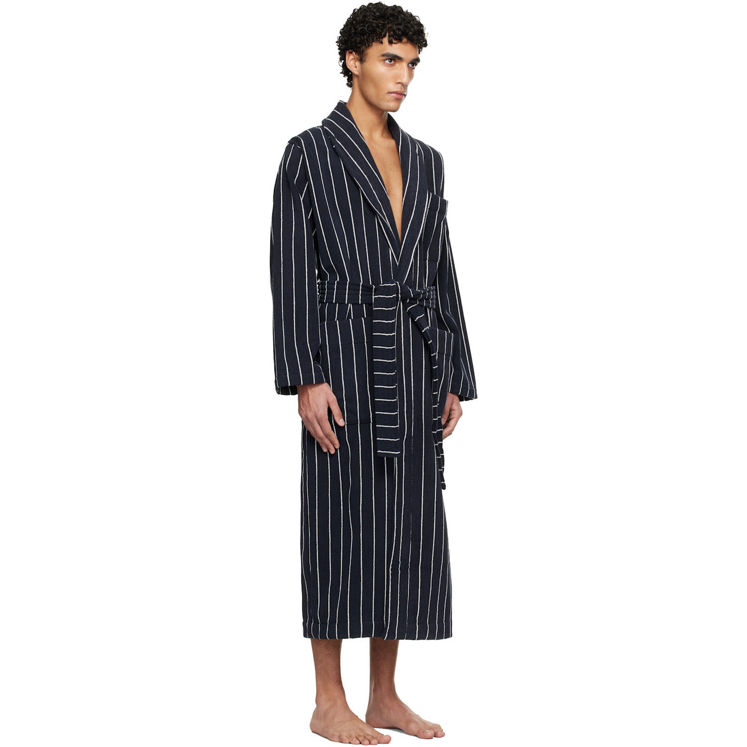  Tekla Navy & White Terry Classic Bathrobe 