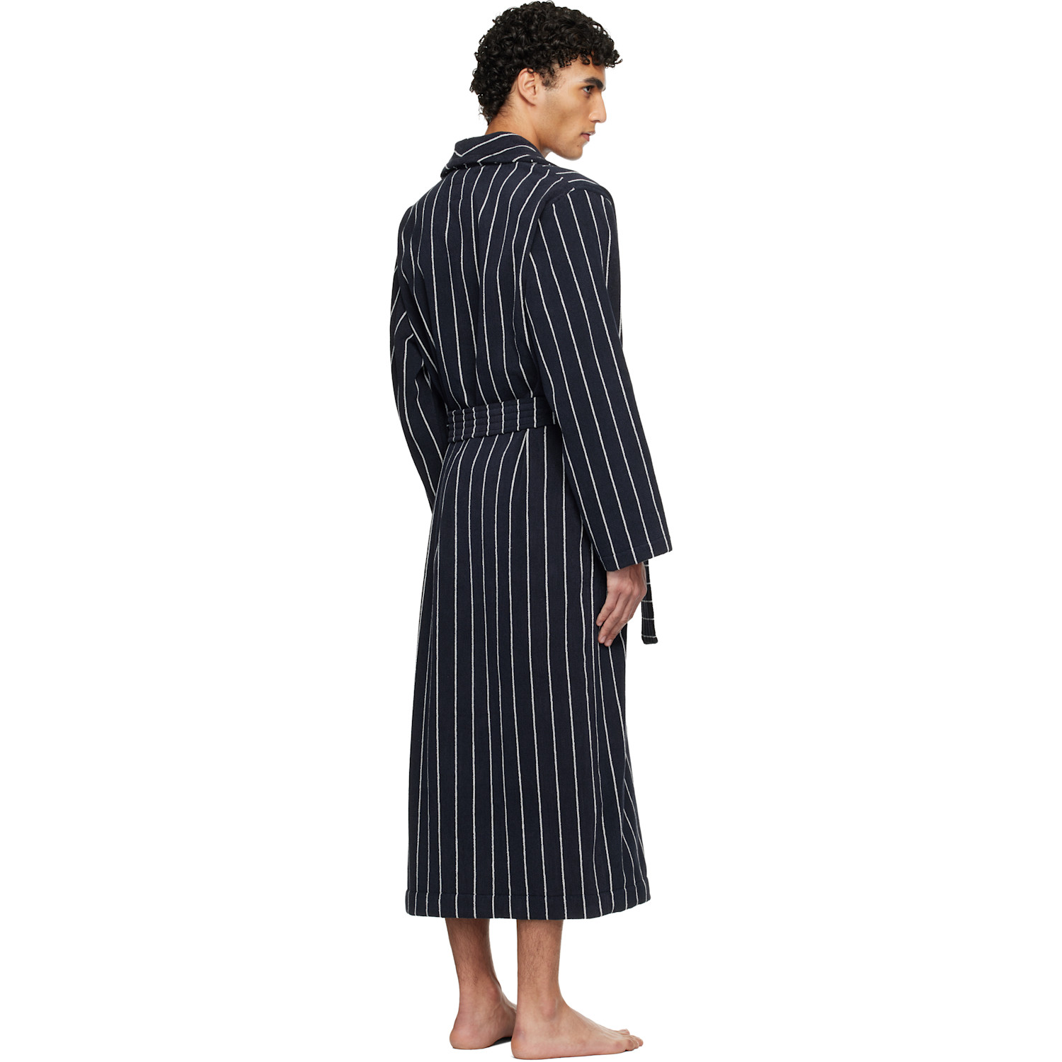  Tekla Navy & White Terry Classic Bathrobe 