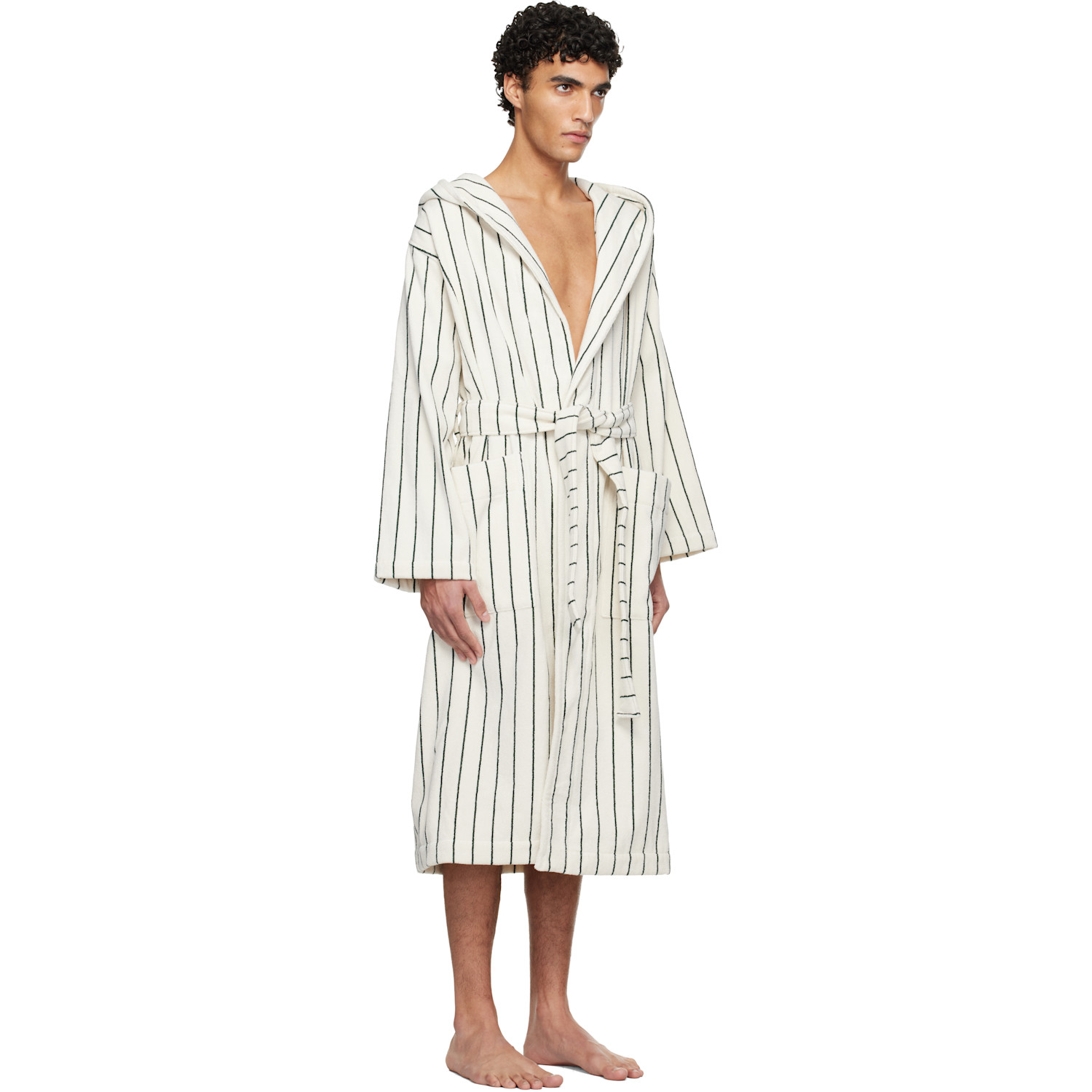  Tekla White & Green Terry Hooded Bathrobe 