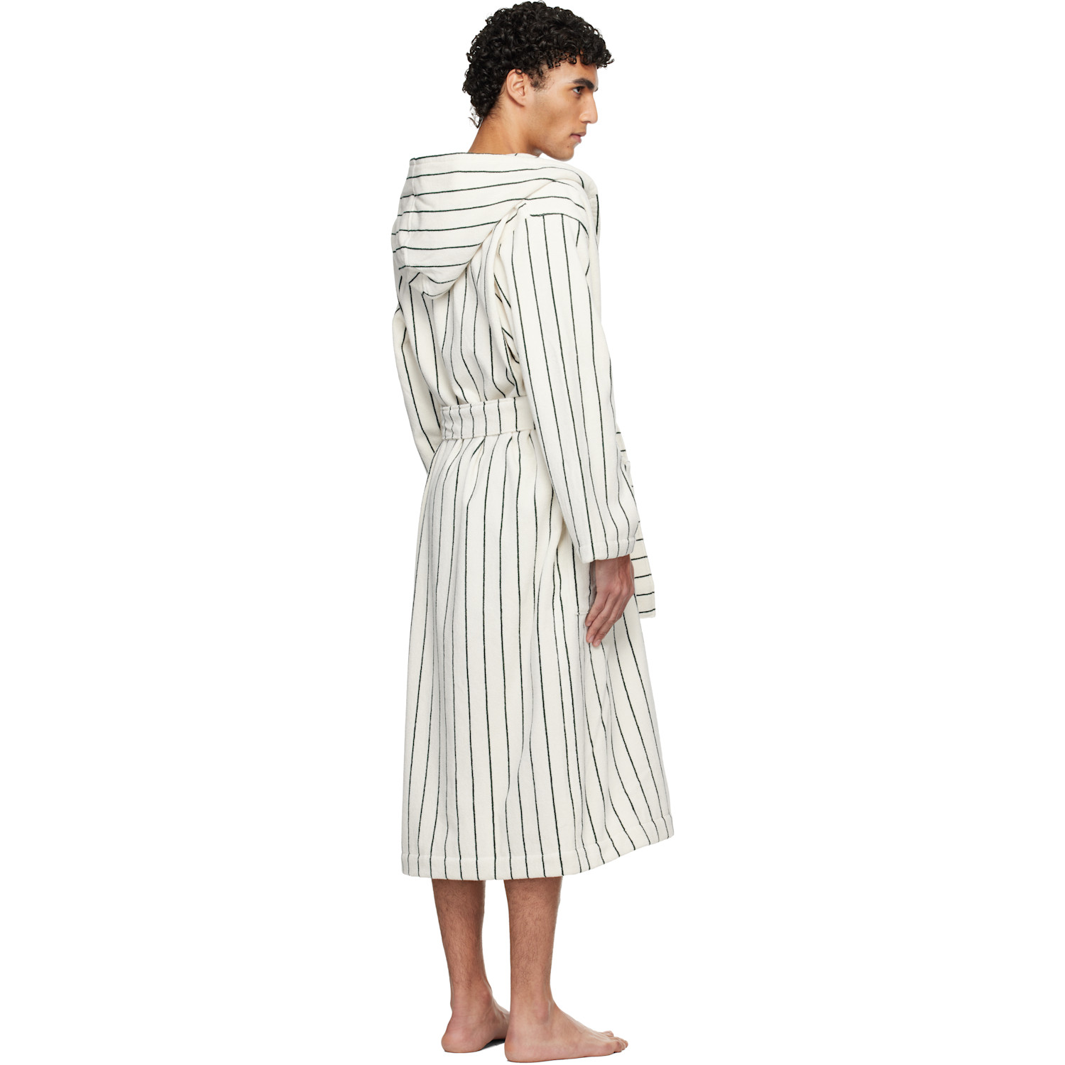  Tekla White & Green Terry Hooded Bathrobe 