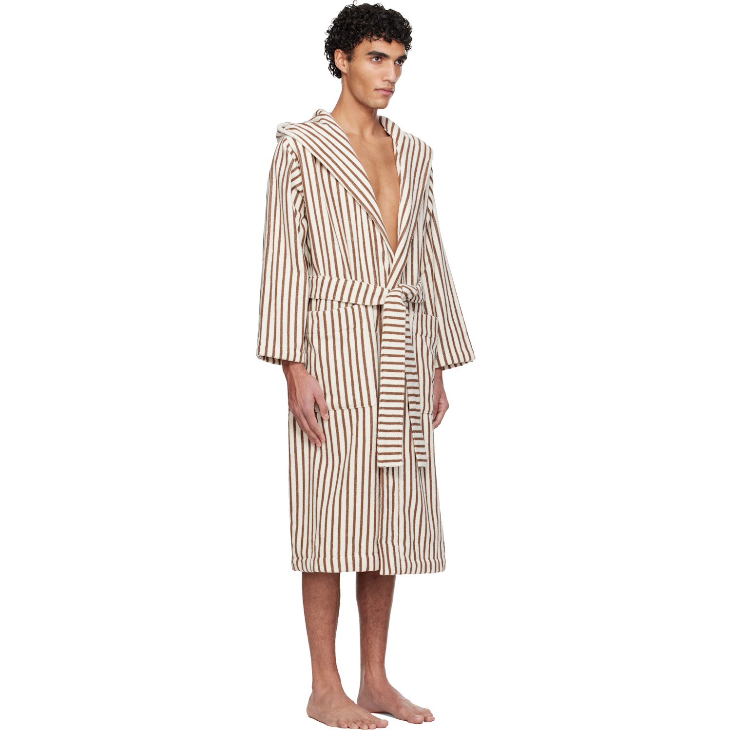  Tekla Off-white & Brown Terry Hooded Bathrobe 