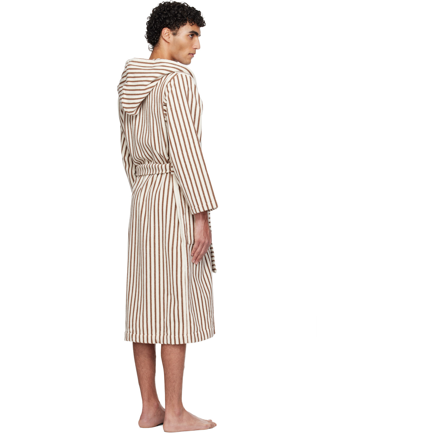  Tekla Off-white & Brown Terry Hooded Bathrobe 