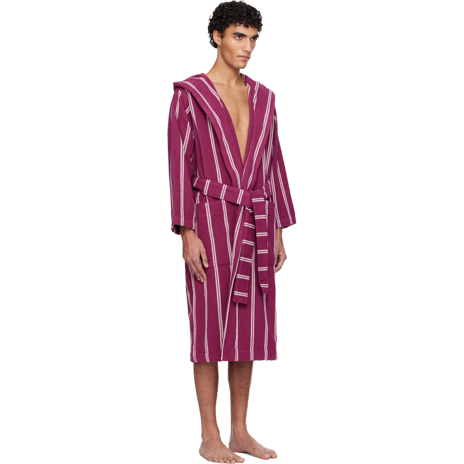  Tekla Pink Terry Hooded Bathrobe 