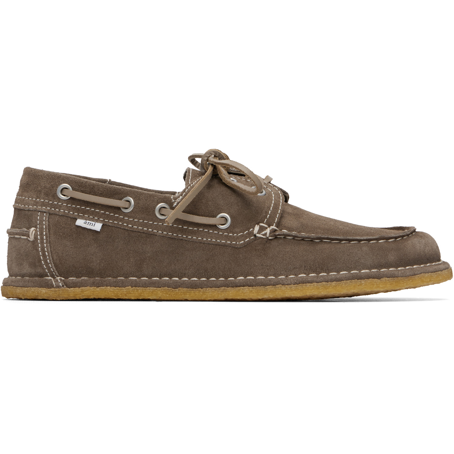 AMI Paris Taupe Suede Boat Shoes