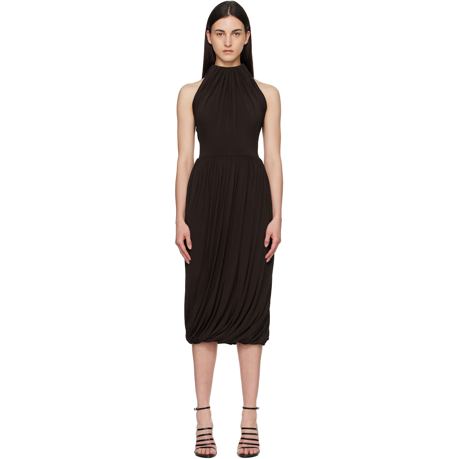 brown dress nude shoes Alaia Beige Midi Dress
