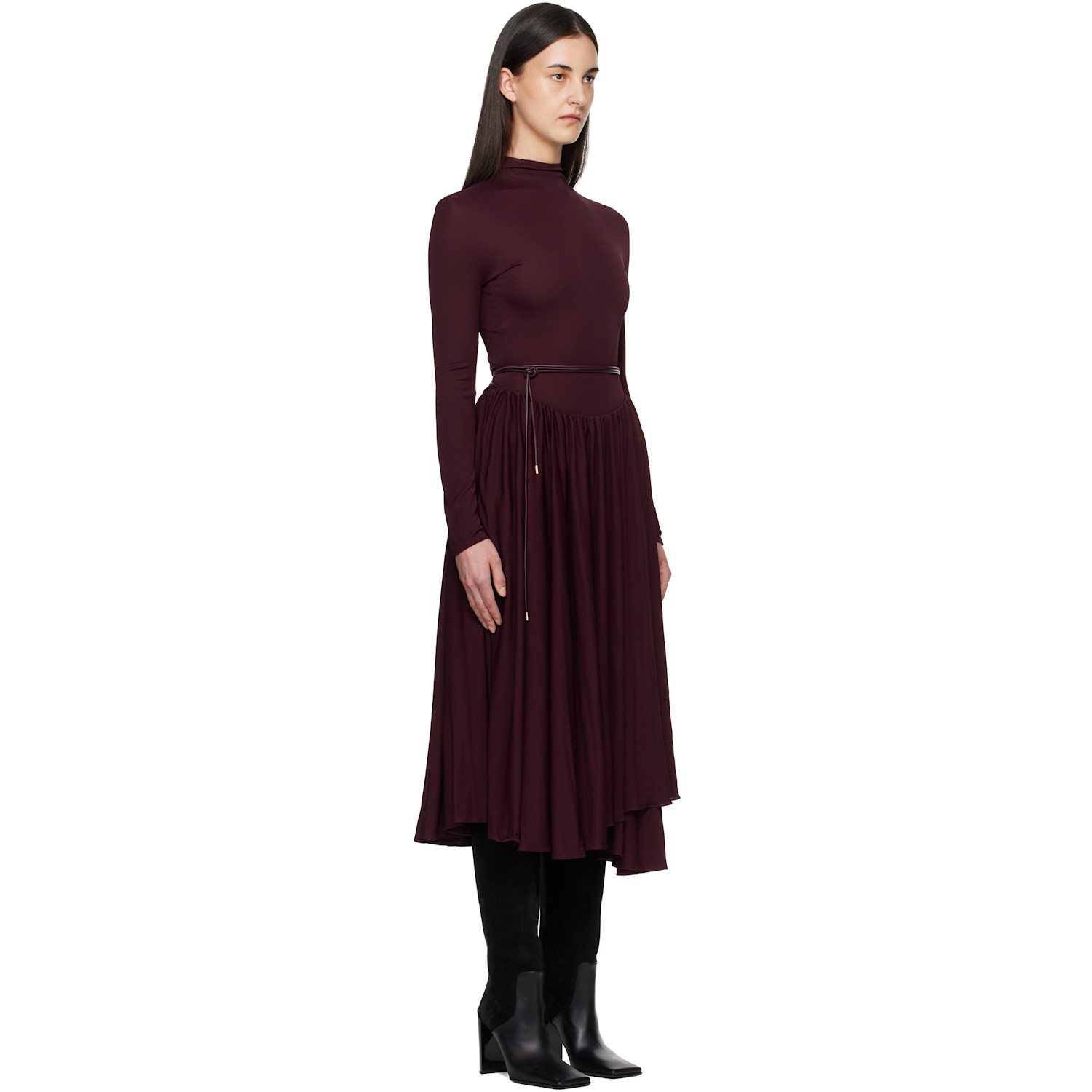  Alaïa Burgundy Fit & Flare Maxi Dress 