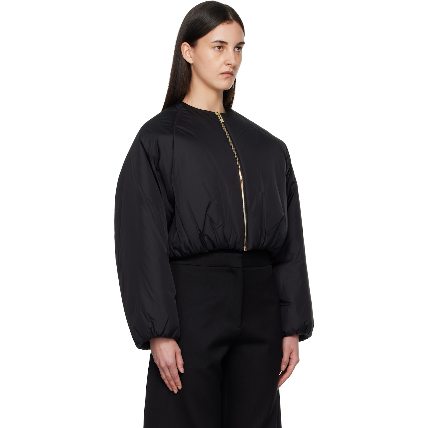  Alaïa Black Nylon Pleated Bomber Jacket 
