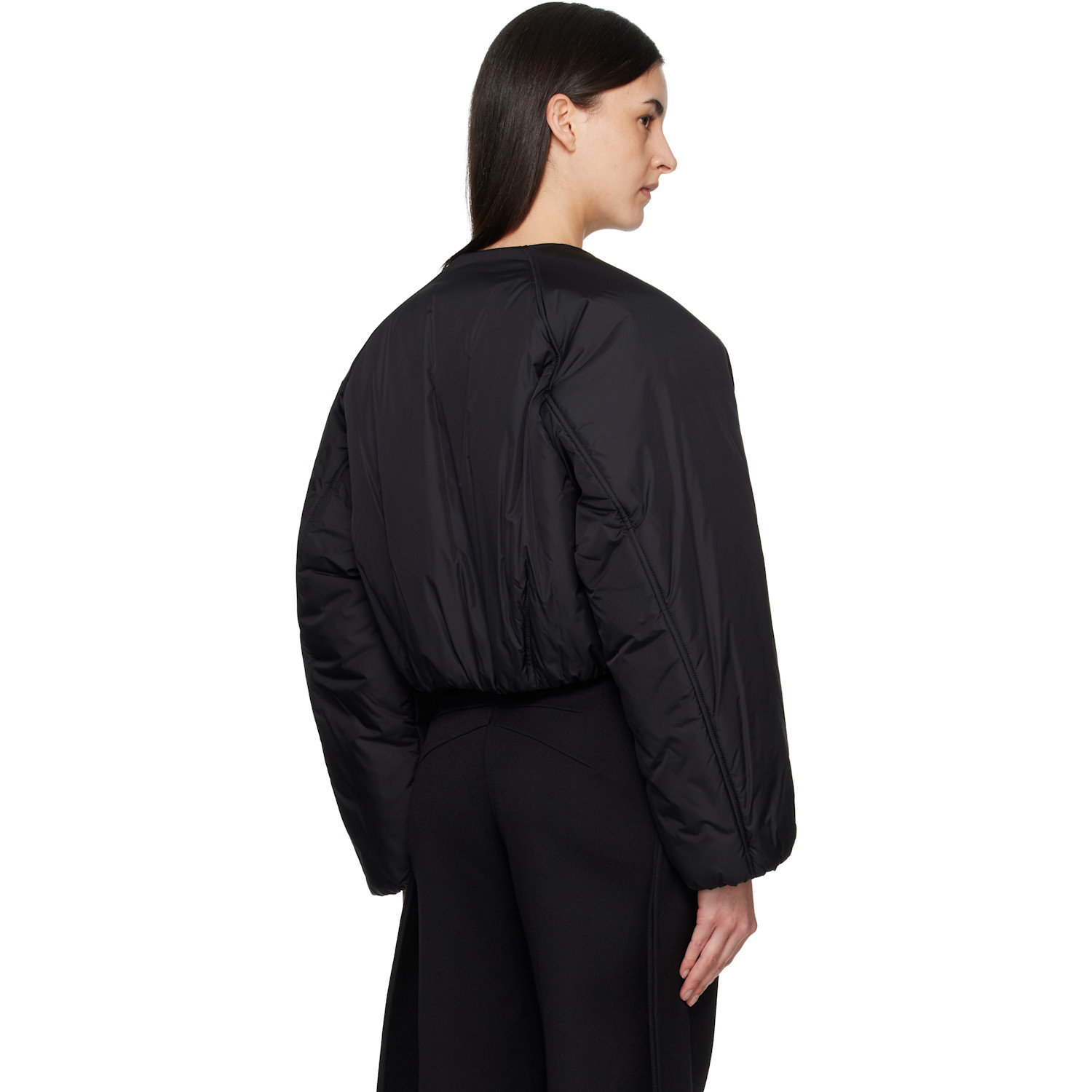  Alaïa Black Nylon Pleated Bomber Jacket 