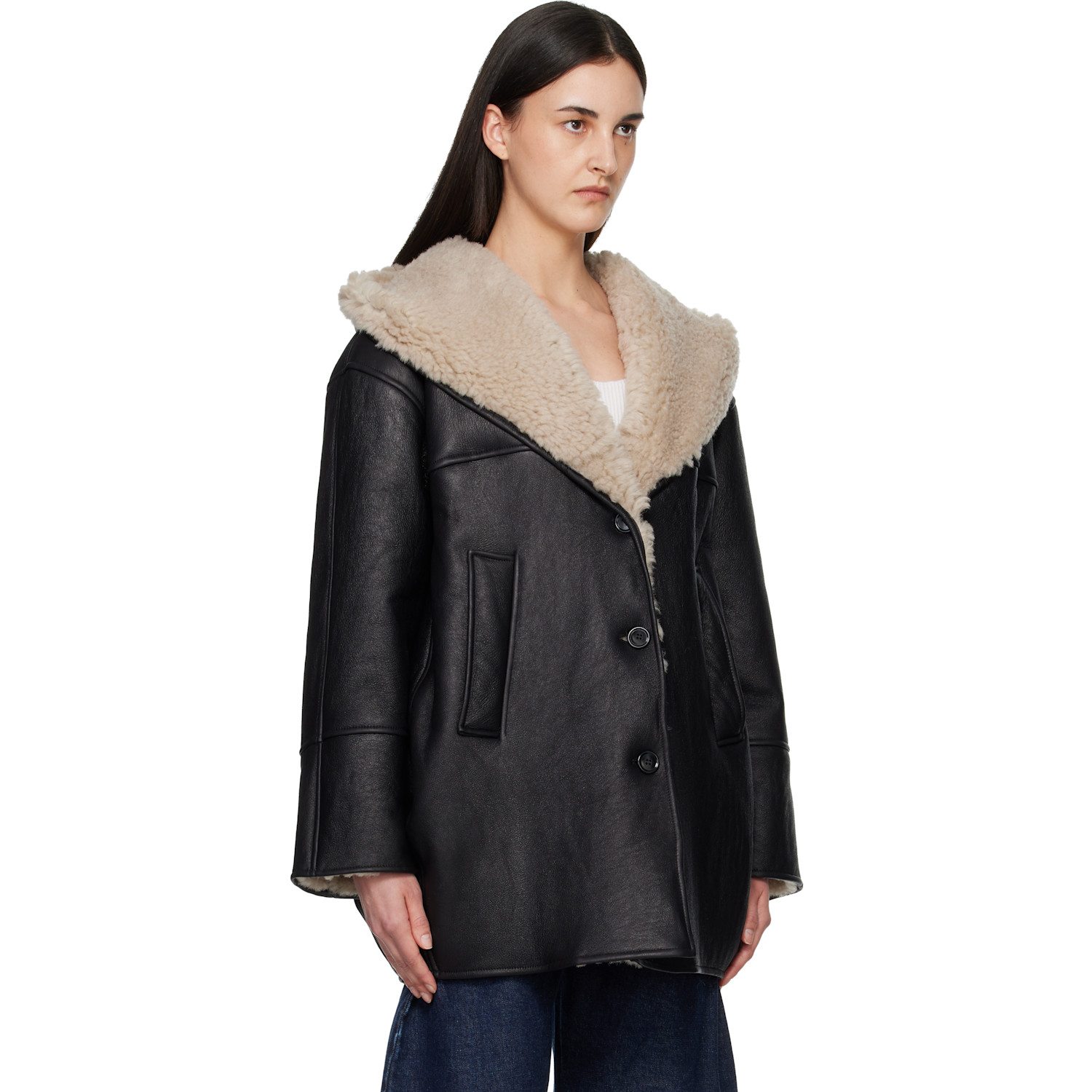  Alaïa Black Hooded Shearling Parka Jacket 