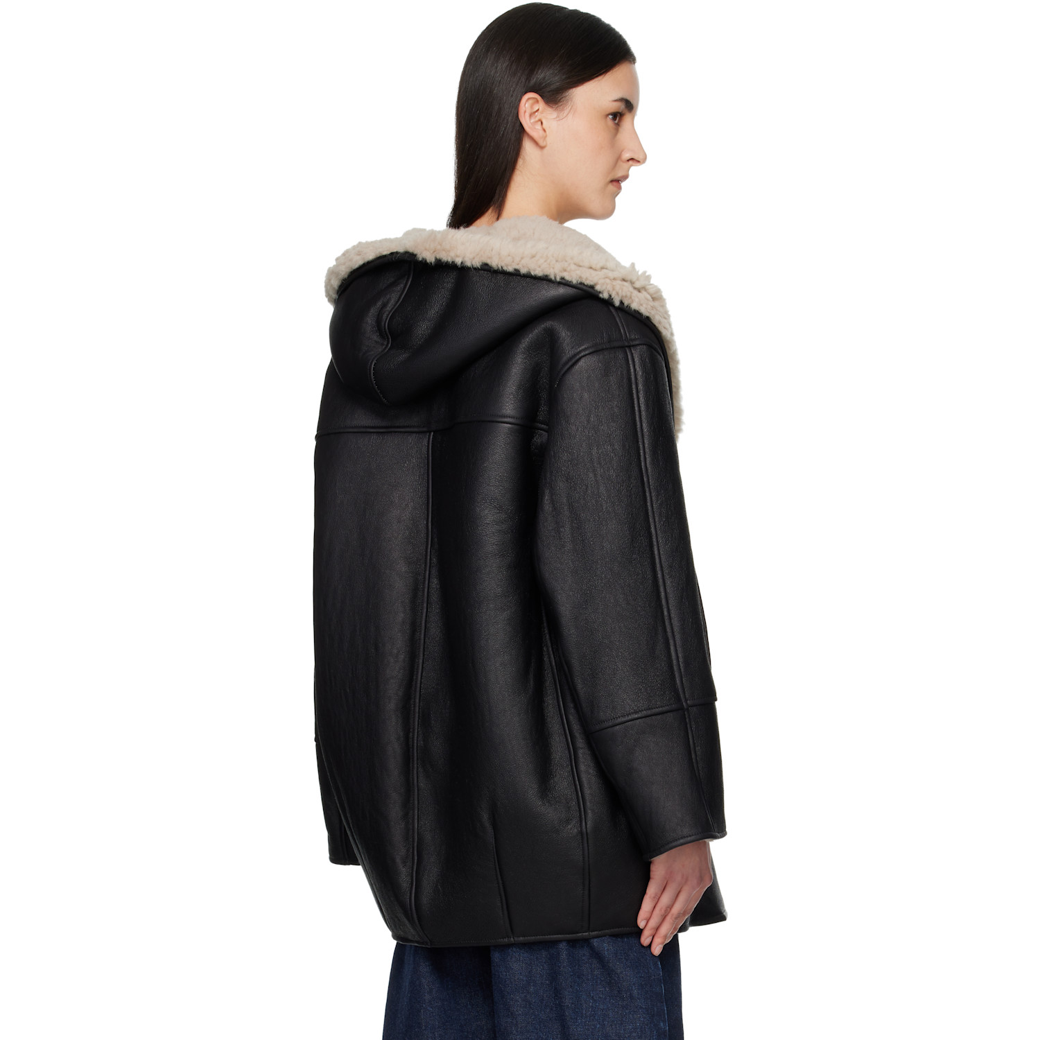  Alaïa Black Hooded Shearling Parka Jacket 