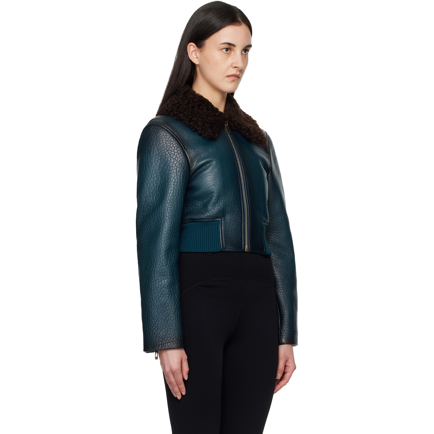  Alaïa Blue Leather Aviator Bomber Jacket 